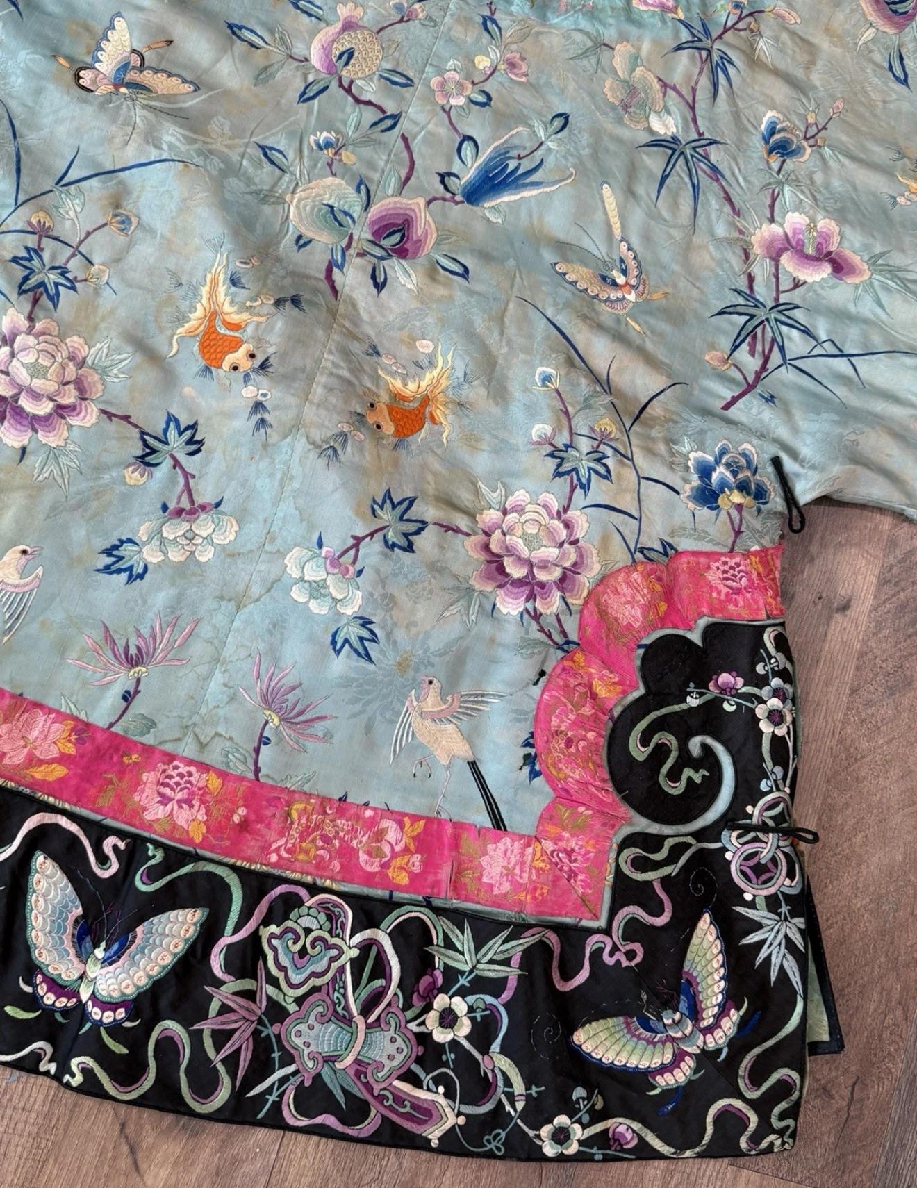 Antique Chinese Qing Dynasty Embroidered Silk Robe | 67x37” Court Robe