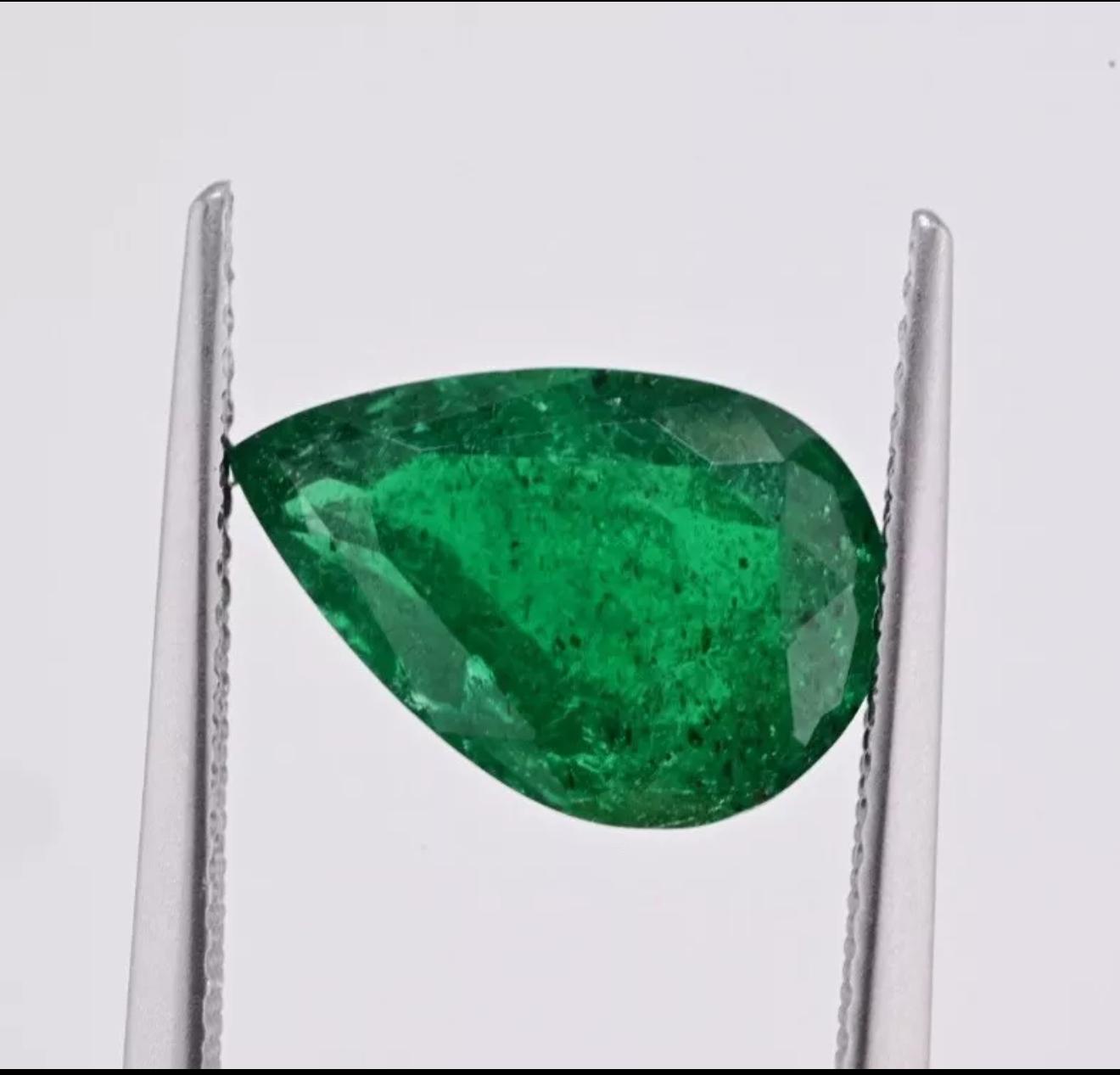 Exceptional Deep Green Natural Emerald Pear Shape Stone GIA Certified 3.53 Carat