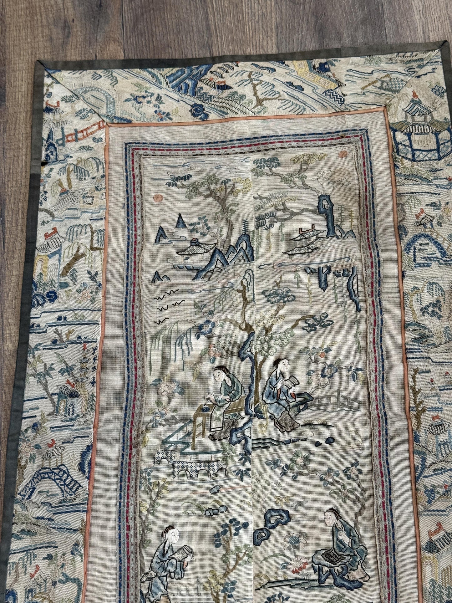 Late Qing Dynasty Silk Gauze Panels with Forbidden Stitch and Satin Stitch