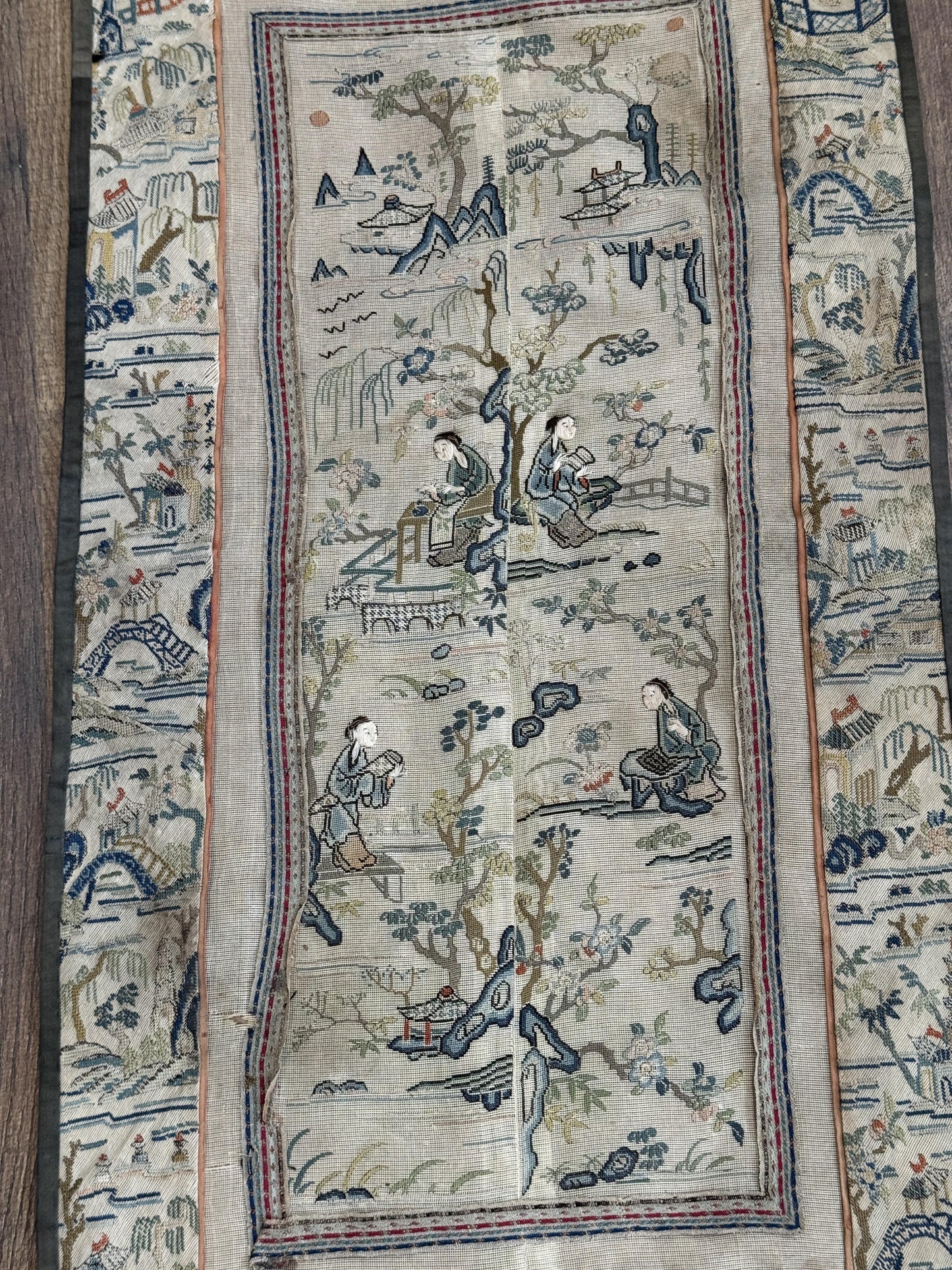 Late Qing Dynasty Silk Gauze Panels with Forbidden Stitch and Satin Stitch