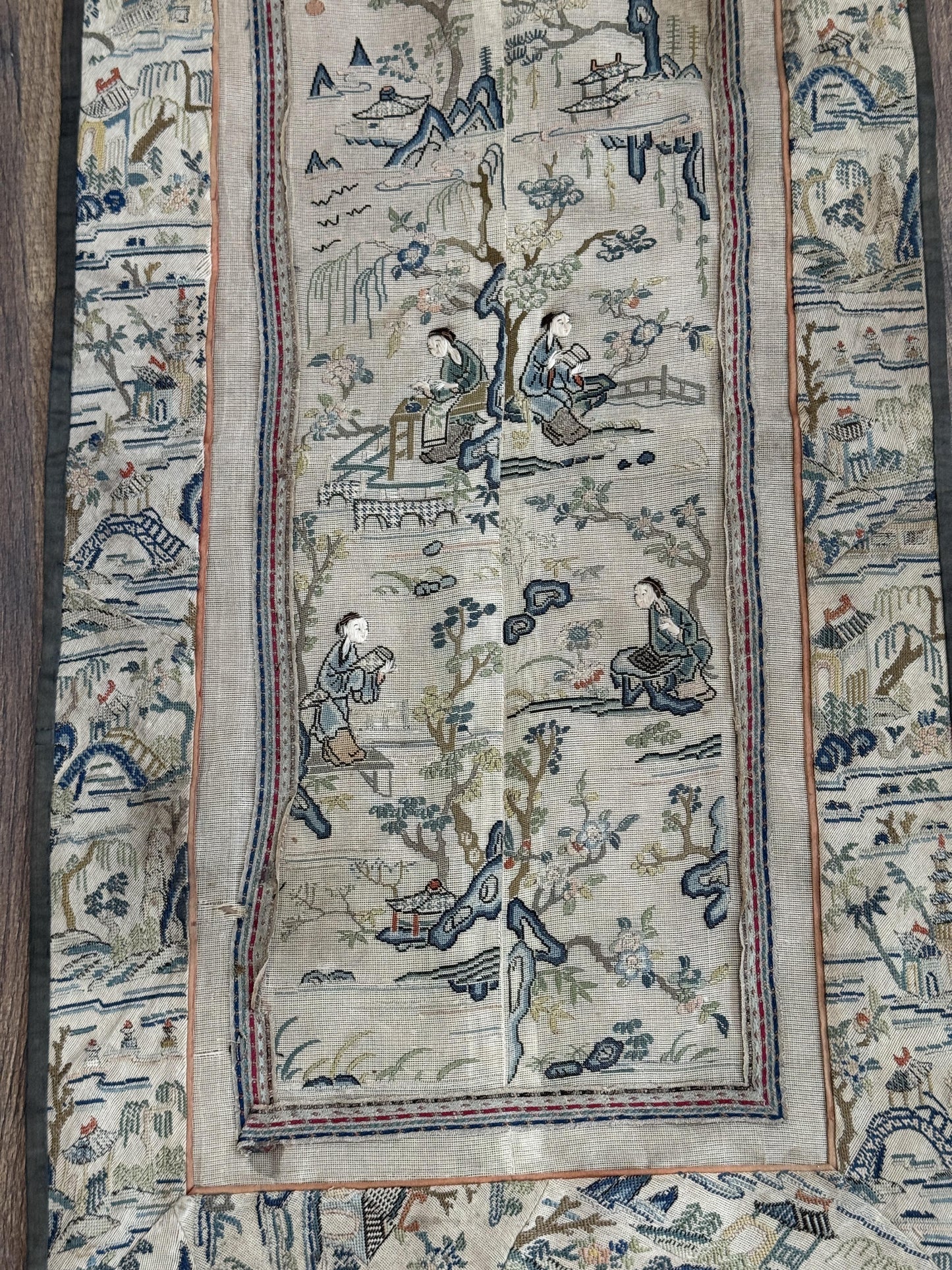 Late Qing Dynasty Silk Gauze Panels with Forbidden Stitch and Satin Stitch