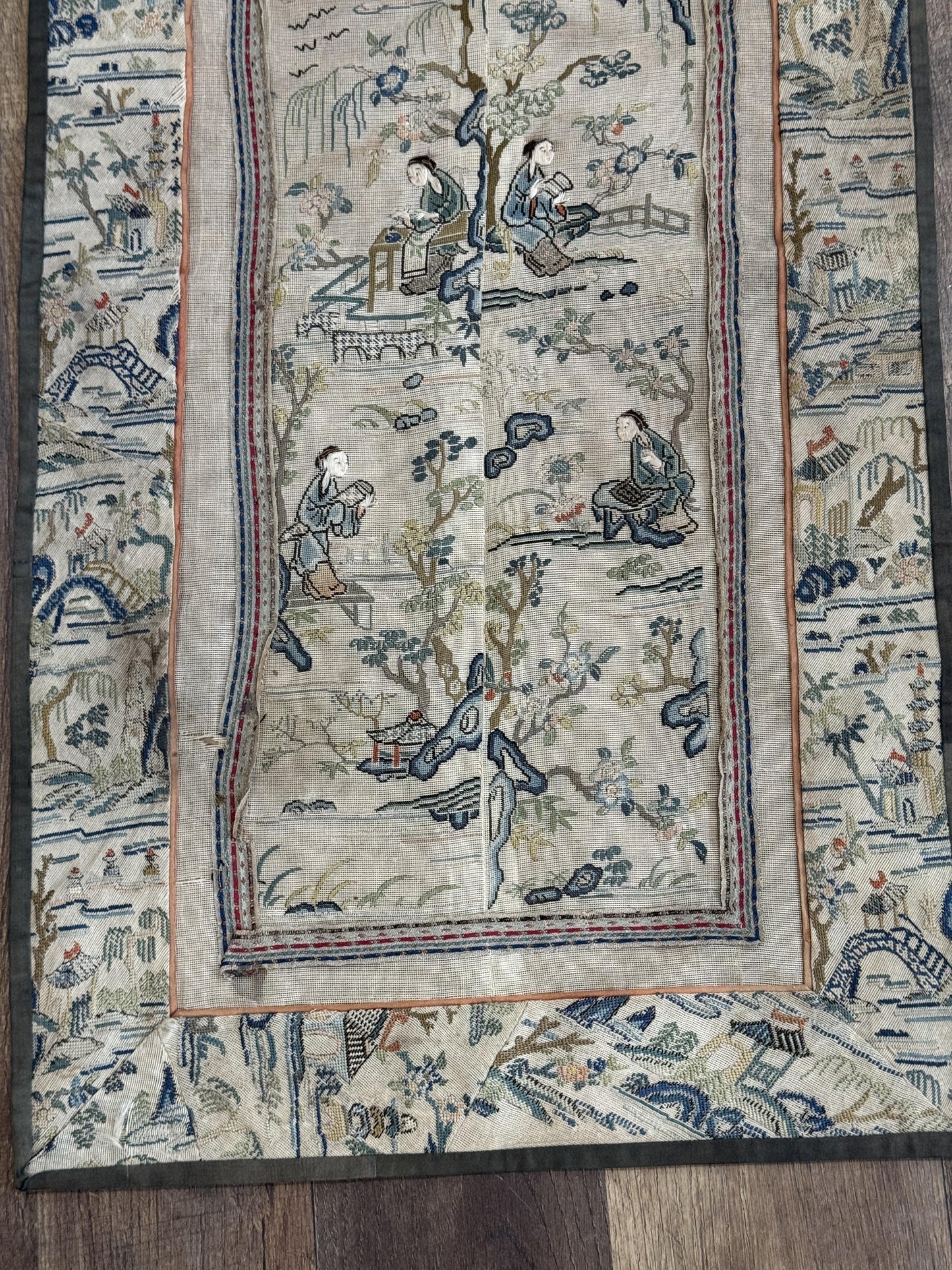 Late Qing Dynasty Silk Gauze Panels with Forbidden Stitch and Satin Stitch