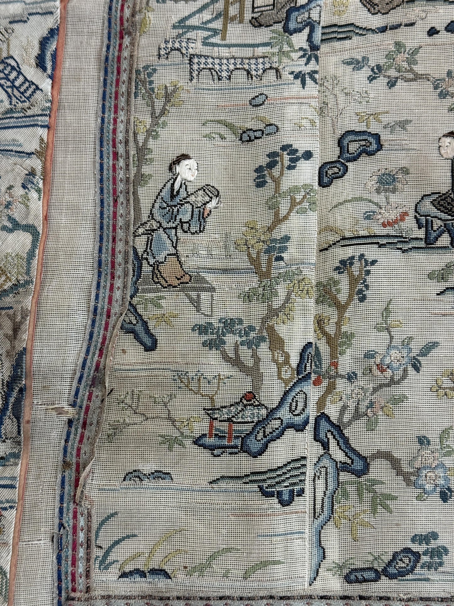 Late Qing Dynasty Silk Gauze Panels with Forbidden Stitch and Satin Stitch