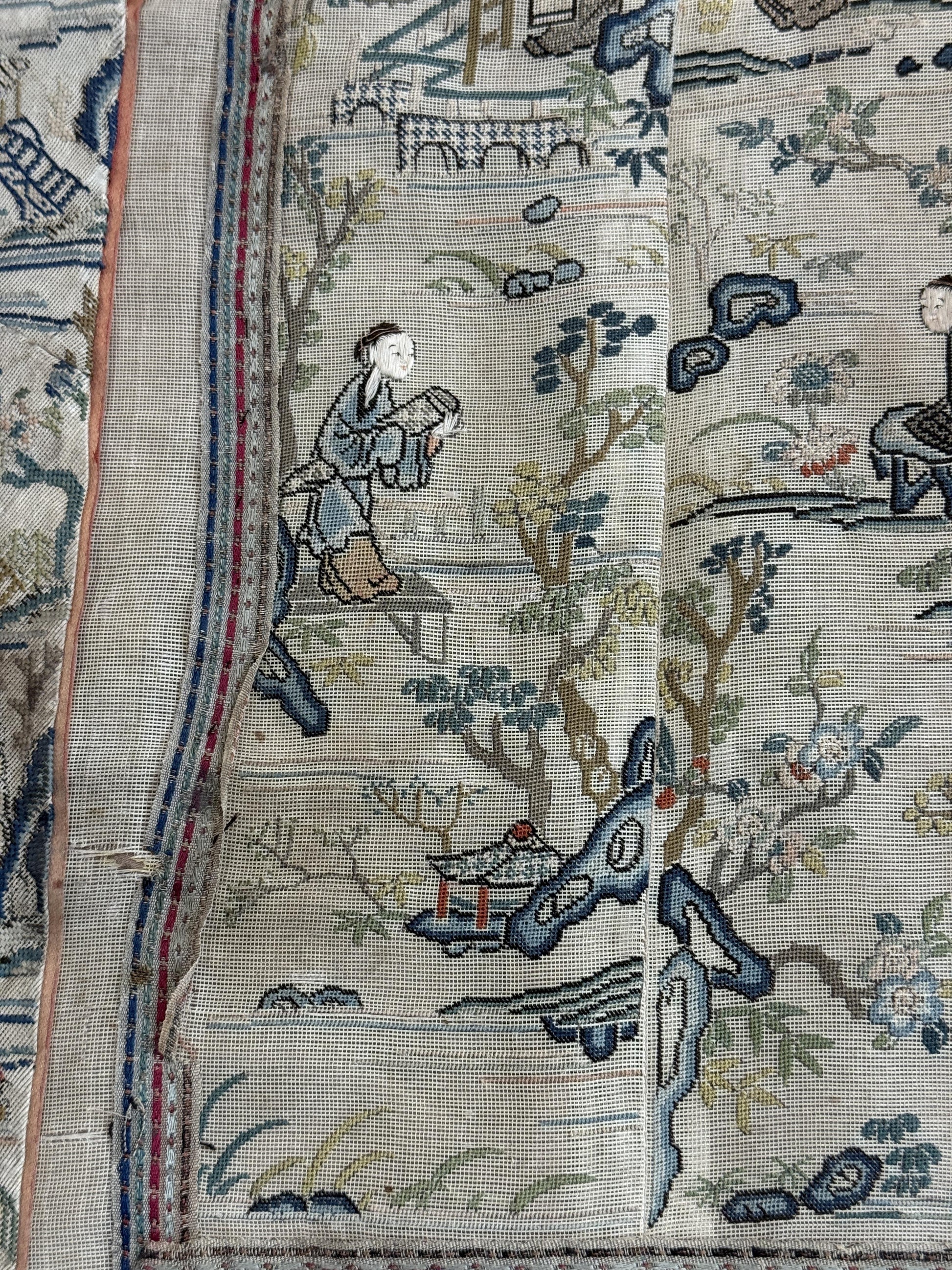 Late Qing Dynasty Silk Gauze Panels with Forbidden Stitch and Satin Stitch