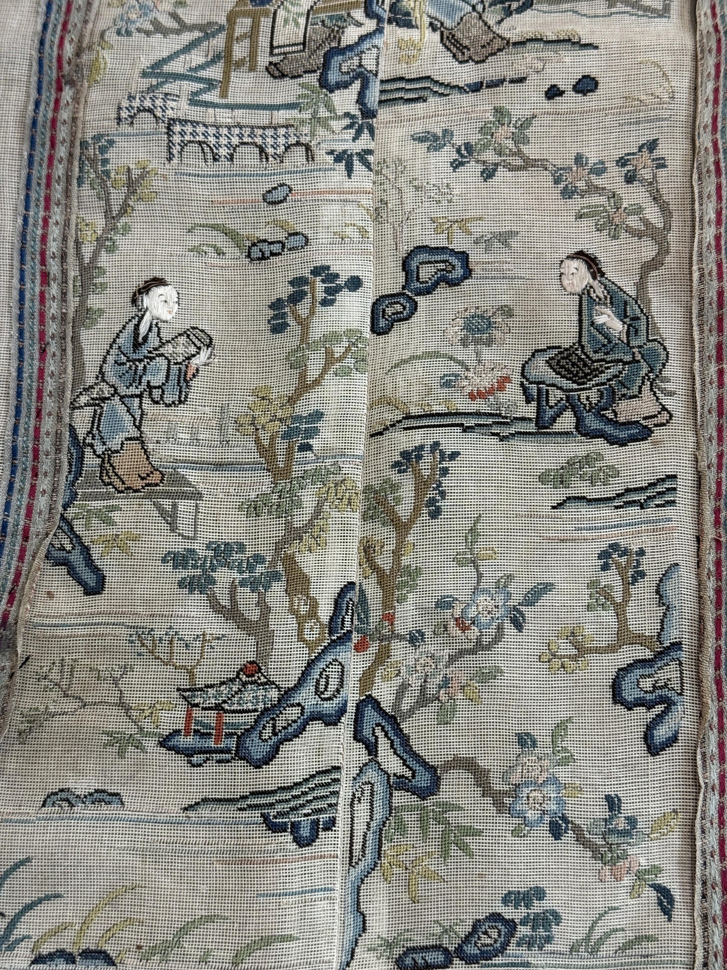 Late Qing Dynasty Silk Gauze Panels with Forbidden Stitch and Satin Stitch