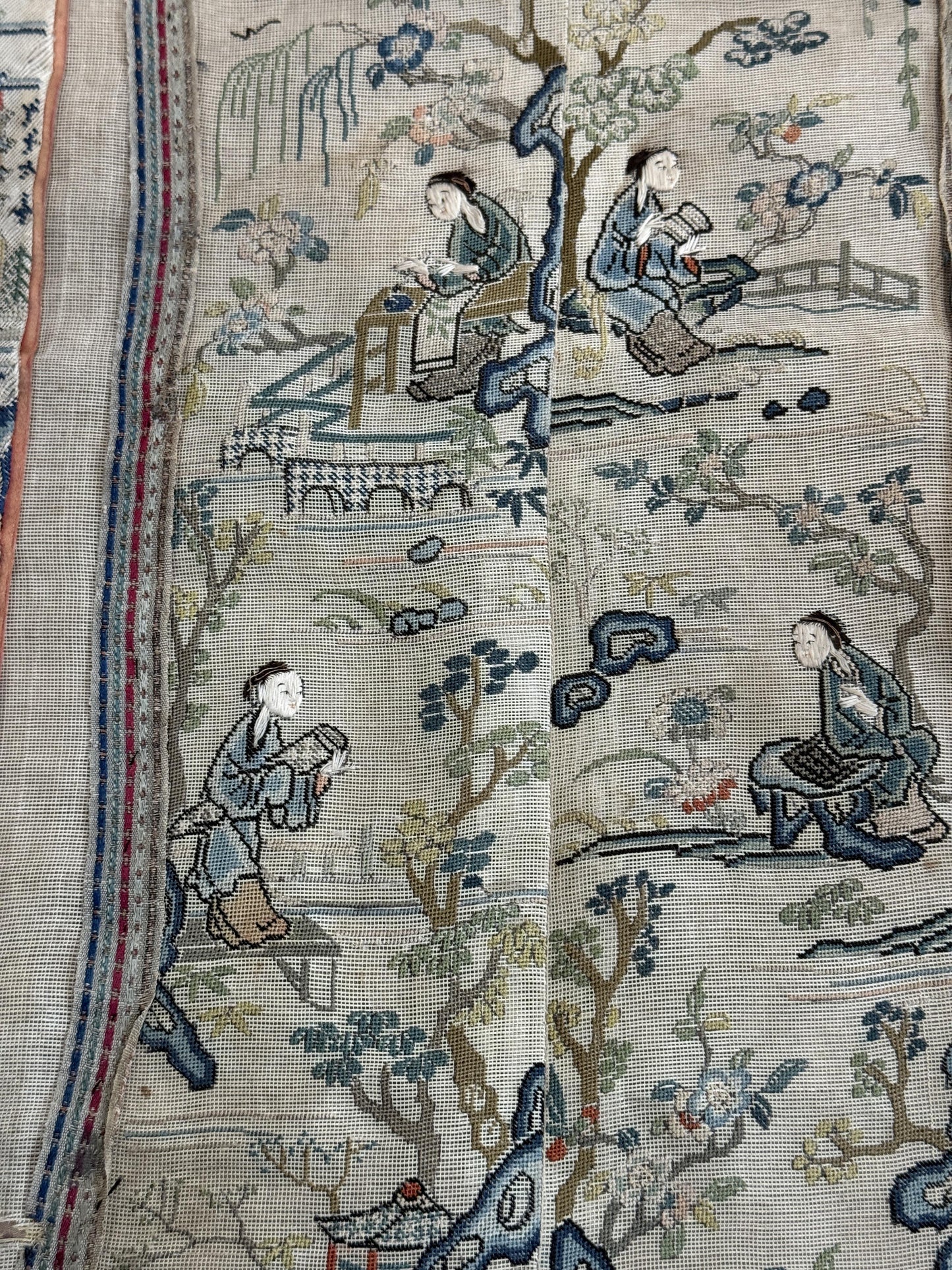 Late Qing Dynasty Silk Gauze Panels with Forbidden Stitch and Satin Stitch