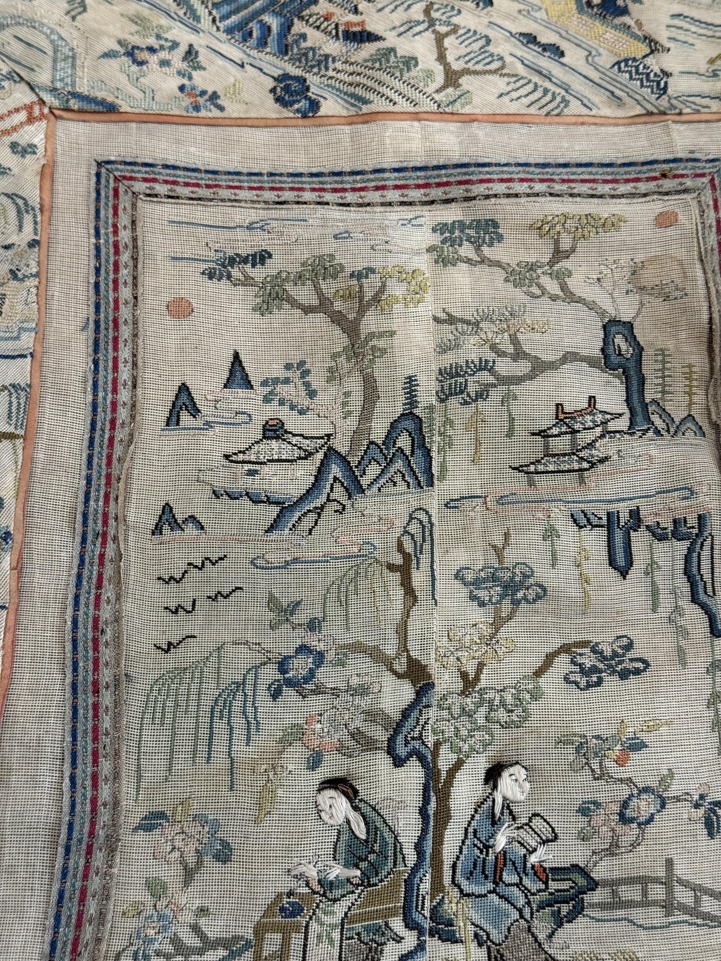 Late Qing Dynasty Silk Gauze Panels with Forbidden Stitch and Satin Stitch