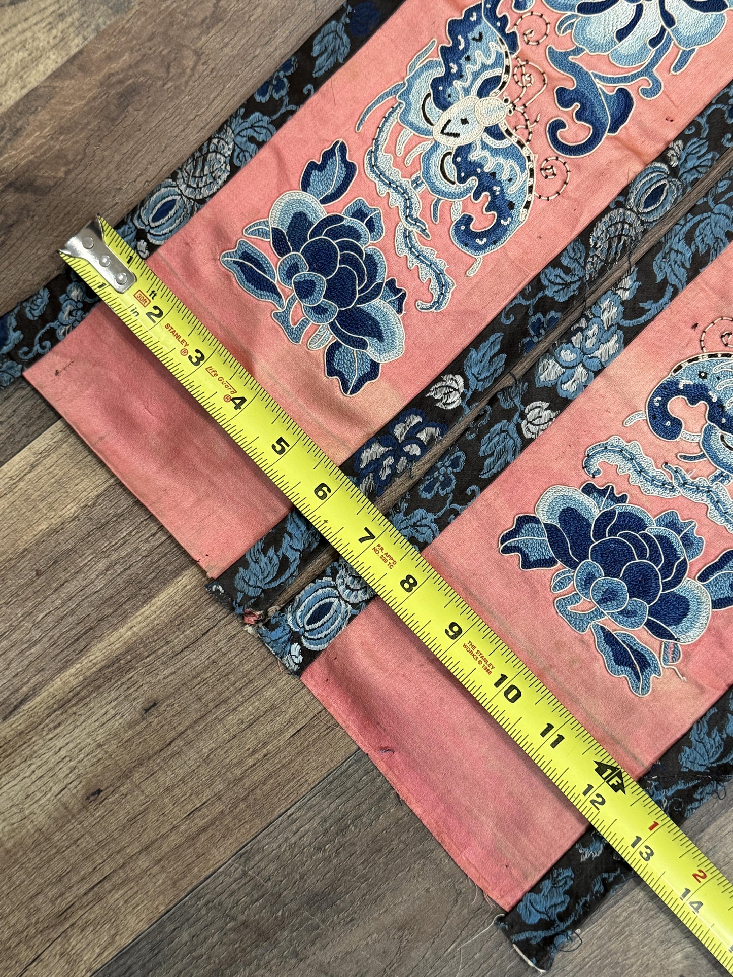 Late Qing Dynasty Silk Embroidery Sleeve Cuffs on Salmon-Pink Satin