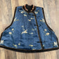 Late Qing Dynasty Silk Satin Vest with Crane and Floral Embroidery