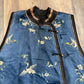 Late Qing Dynasty Silk Satin Vest with Crane and Floral Embroidery