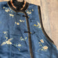 Late Qing Dynasty Silk Satin Vest with Crane and Floral Embroidery