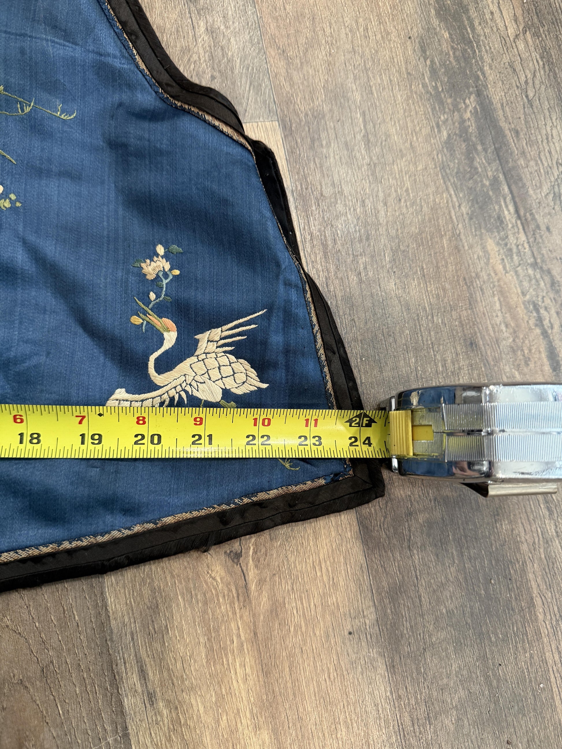 Late Qing Dynasty Silk Satin Vest with Crane and Floral Embroidery