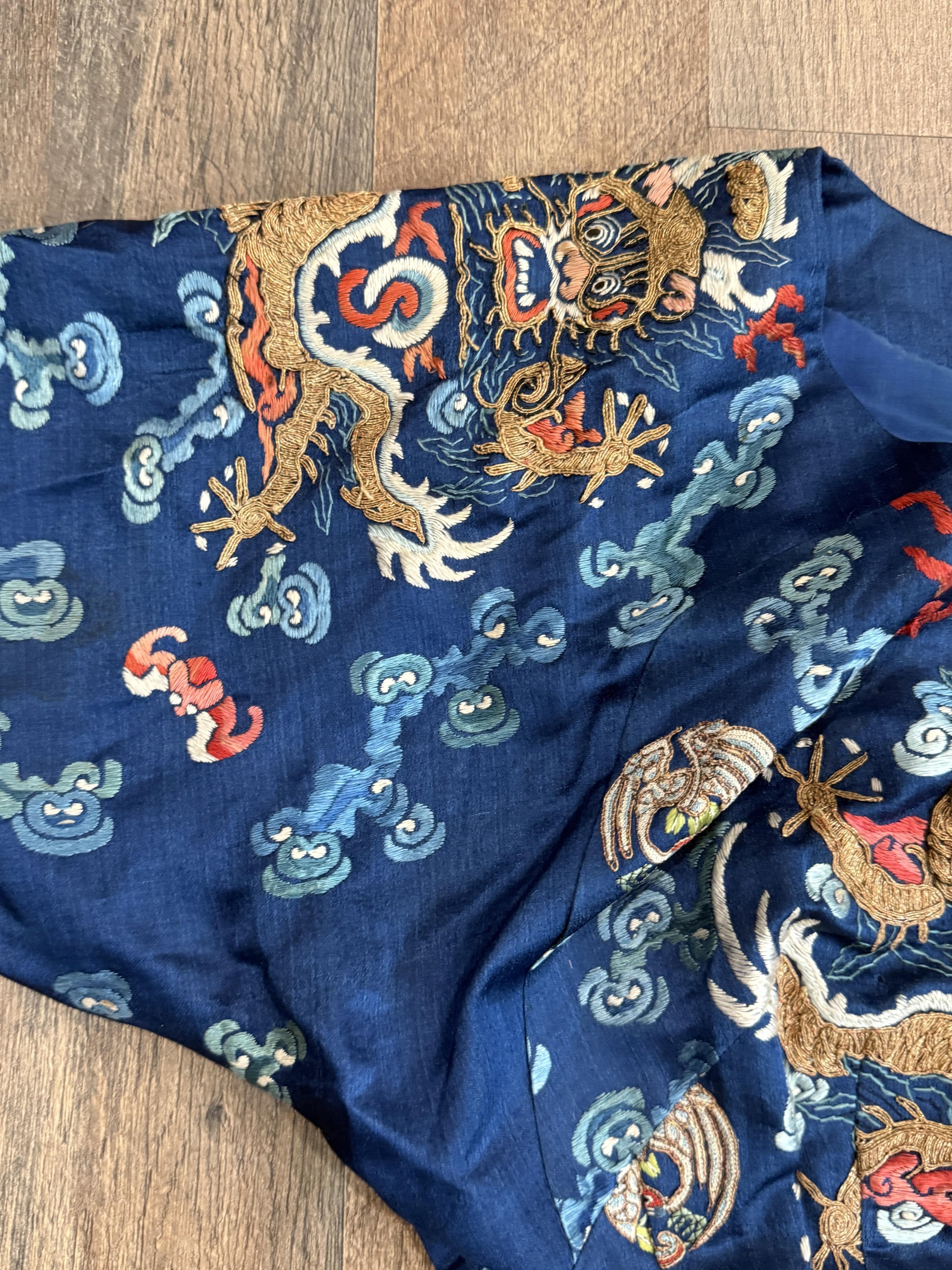 Late Qing Dynasty Embroidered Silk Dragon Robe