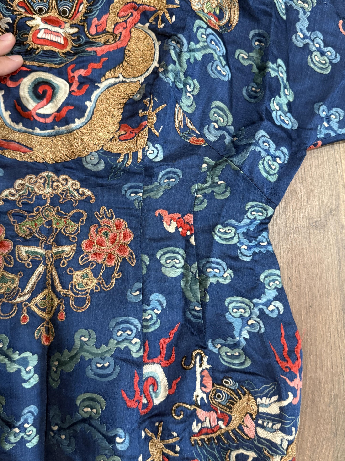 Late Qing Dynasty Embroidered Silk Dragon Robe