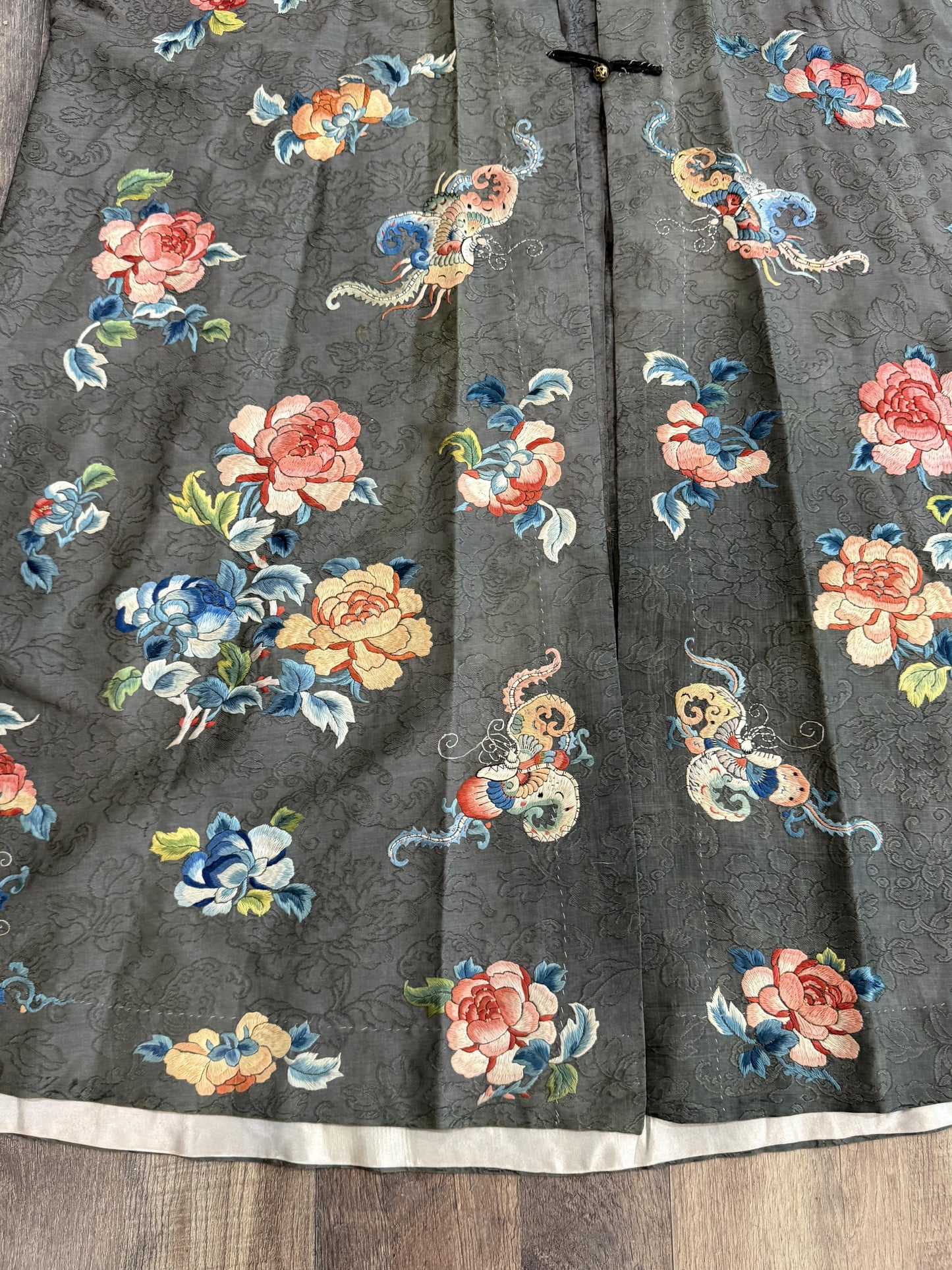 Late Qing Dynasty Silk Satin Robe with "Forbidden Stitch" and Narrative Roundels