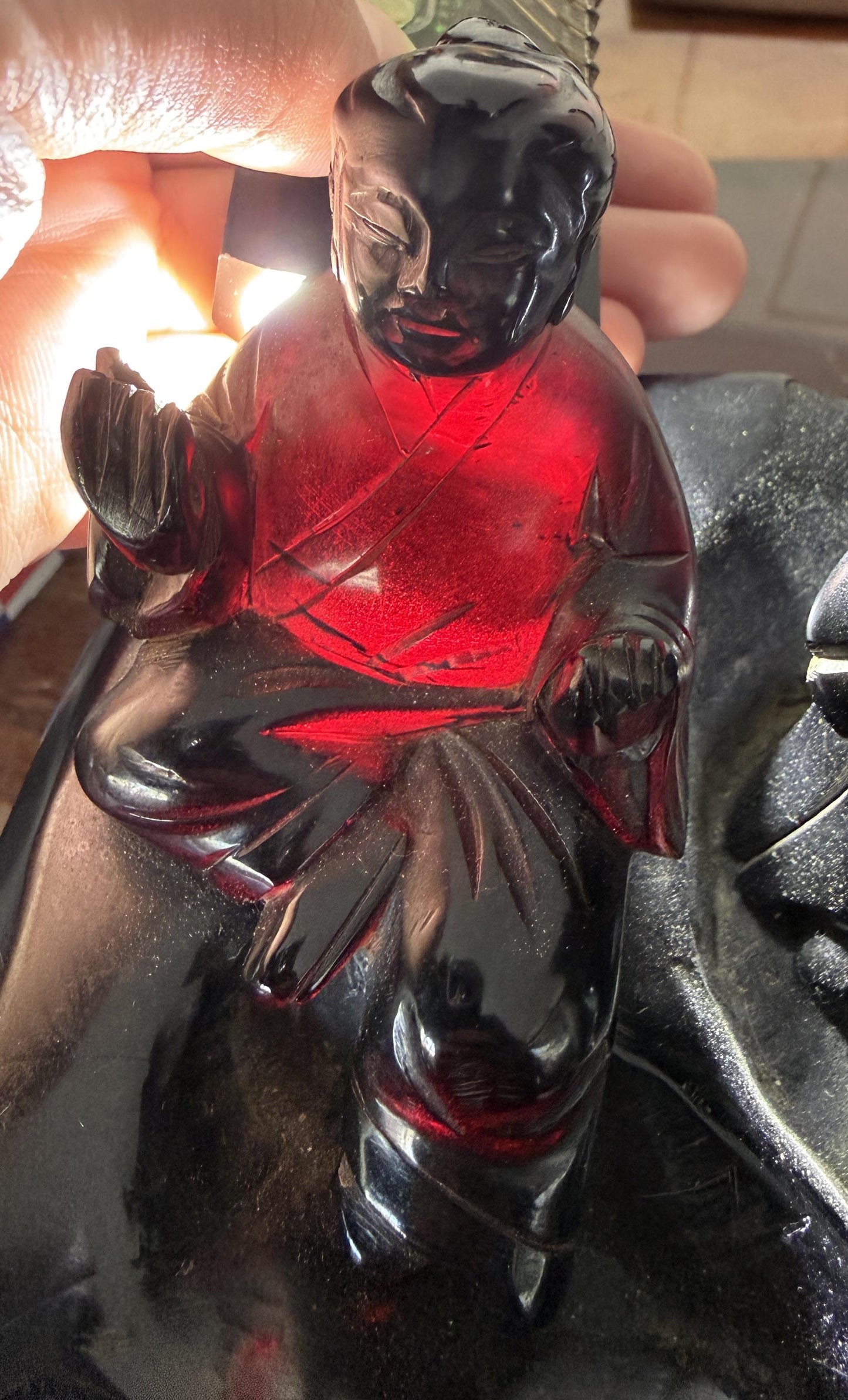 Massive Chinese Carved "Cherry Amber" Bakelite Immortal Scene 7600 Grams!