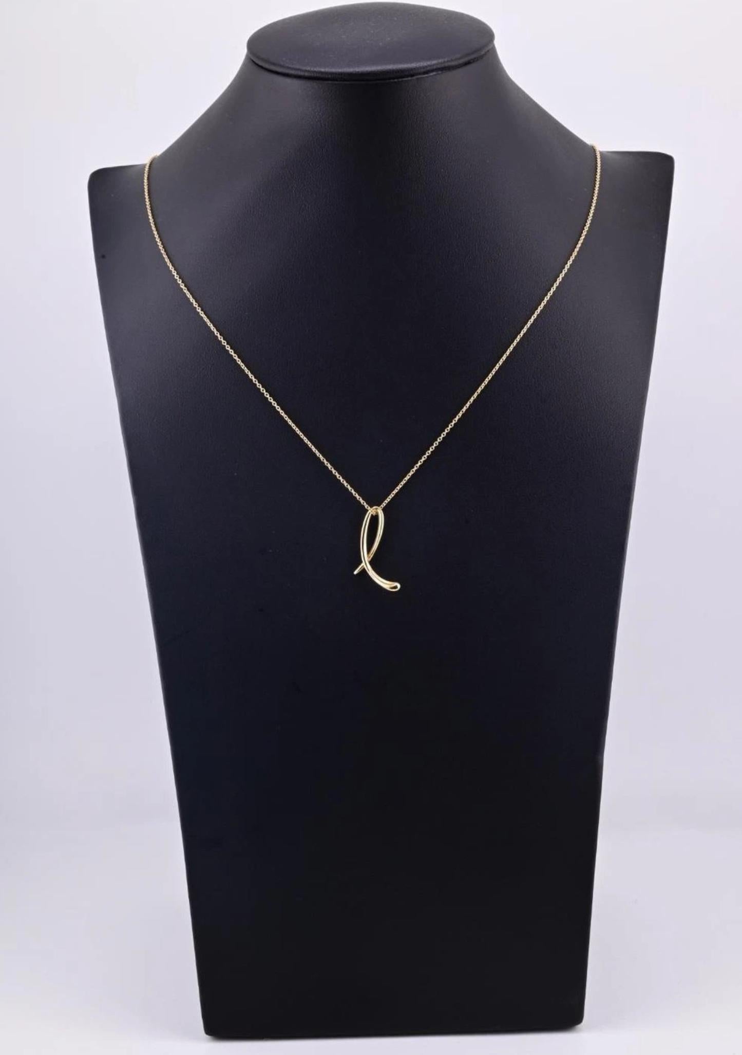 Fantastic Elsa Peretti Tiffany & Co. Yellow Gold Cursive L Pendant