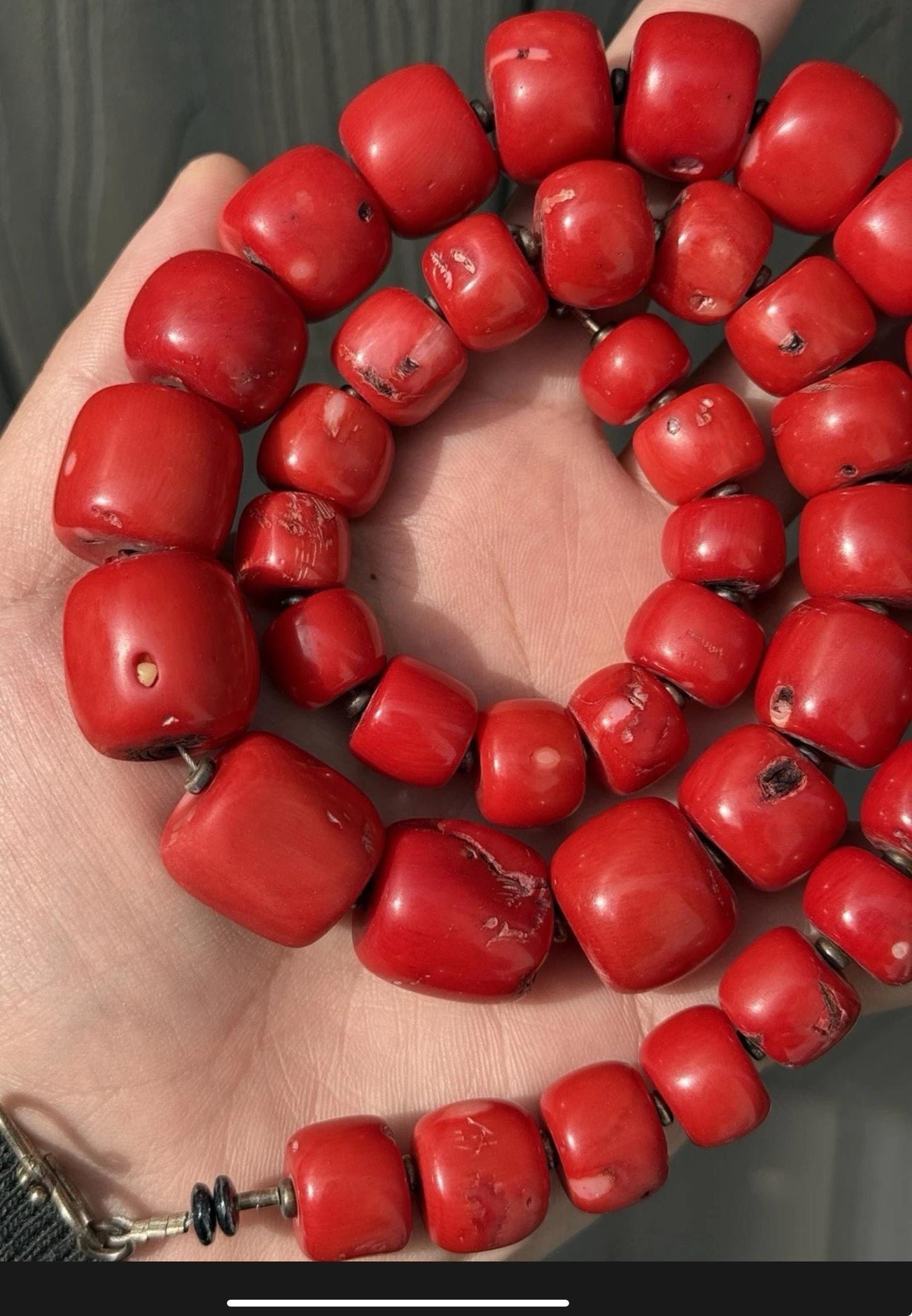 Red Coral Beaded Necklace Bamboo Coral Dyed 269.13 Grams