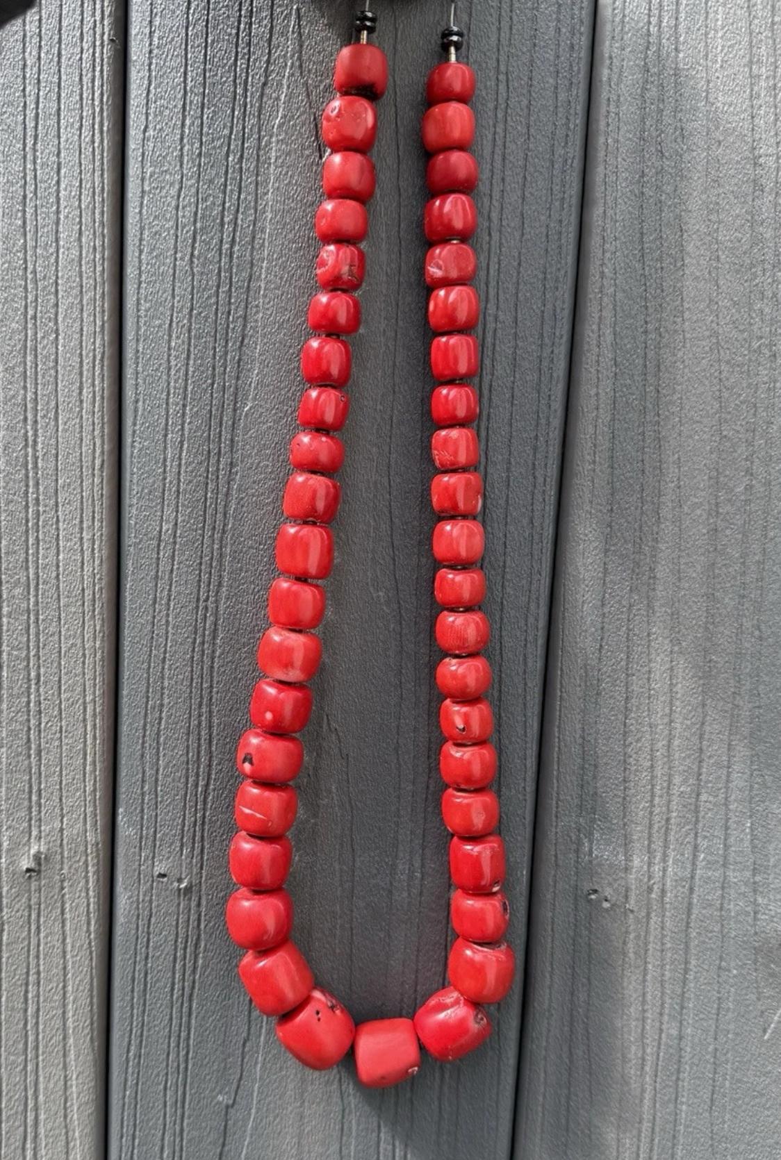 Red Coral Beaded Necklace Bamboo Coral Dyed 269.13 Grams