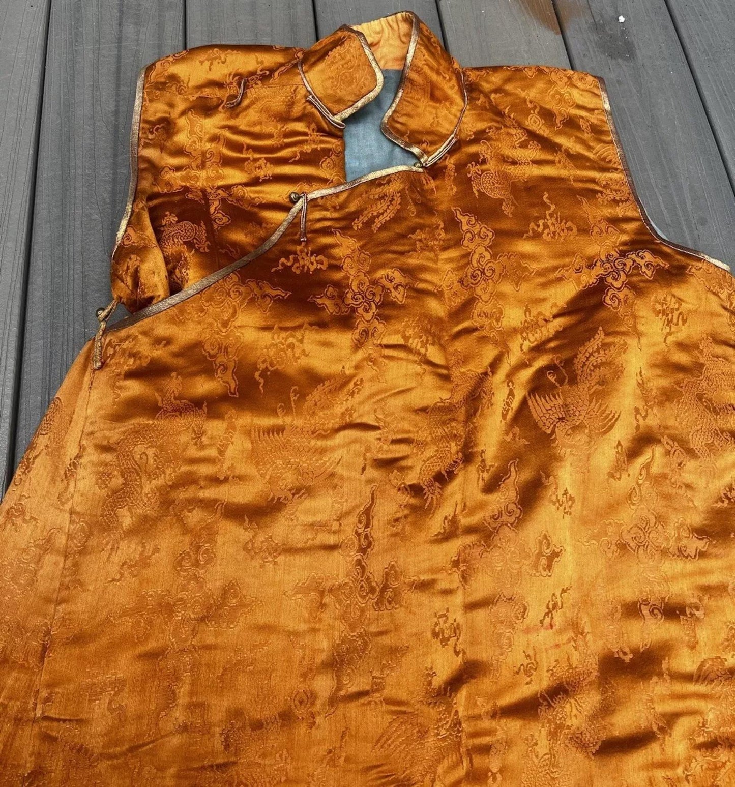 Fantastic Antique Chinese Silk Brocade Vest Dragons & Phoenixes Qing Period