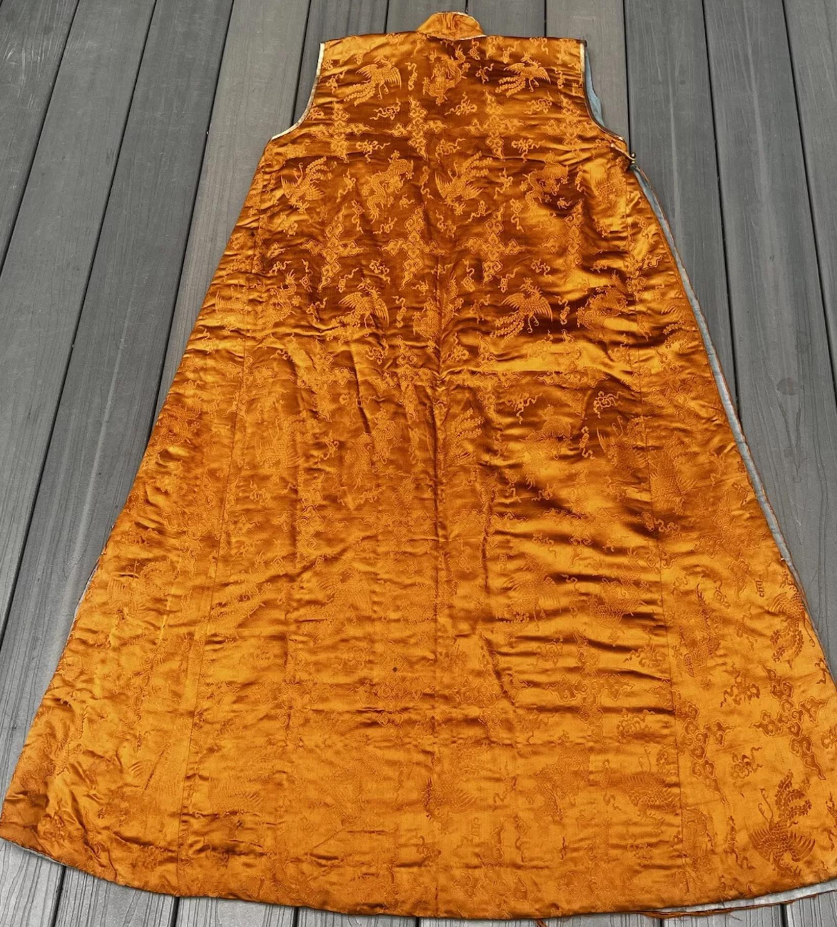 Fantastic Antique Chinese Silk Brocade Vest Dragons & Phoenixes Qing Period