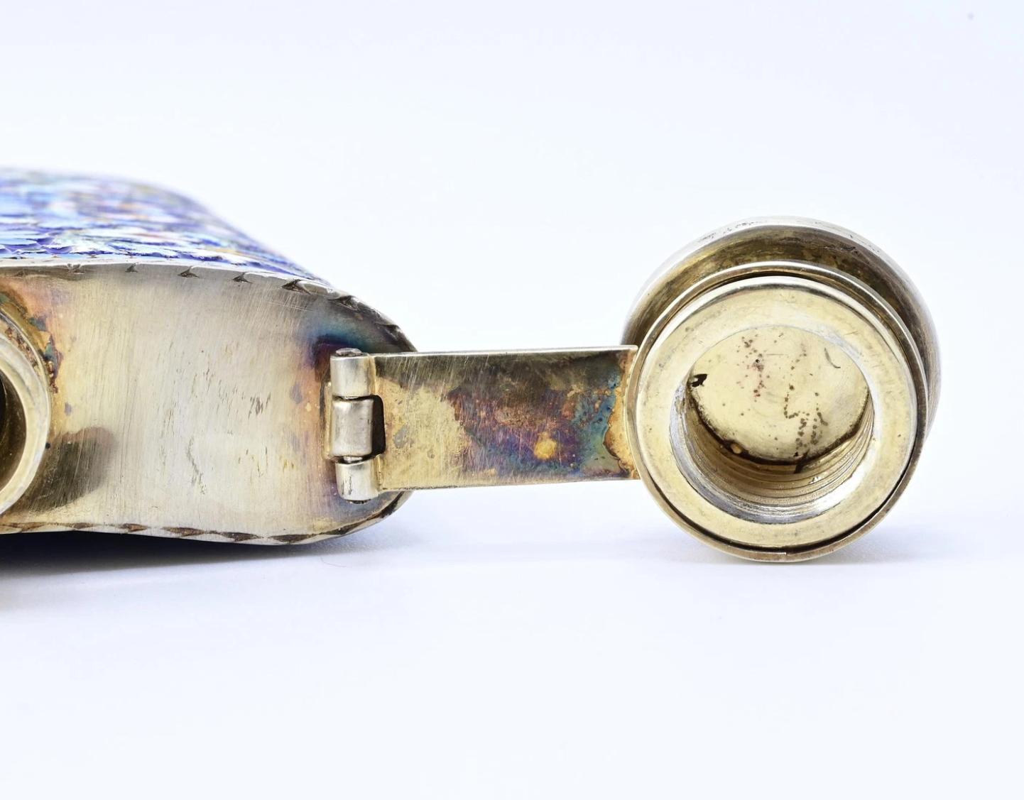 Amazing Antique Russian Enamel Silver Flask With Gorgeous Workmanship