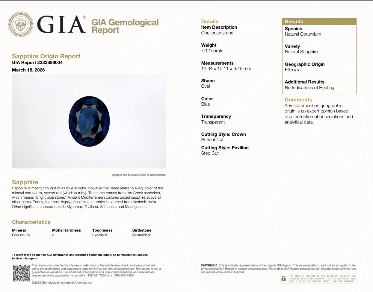 Exceptional 7.12 Carat NO HEAT GIA Certified Vivid Blue Sapphire & Diamond Ring