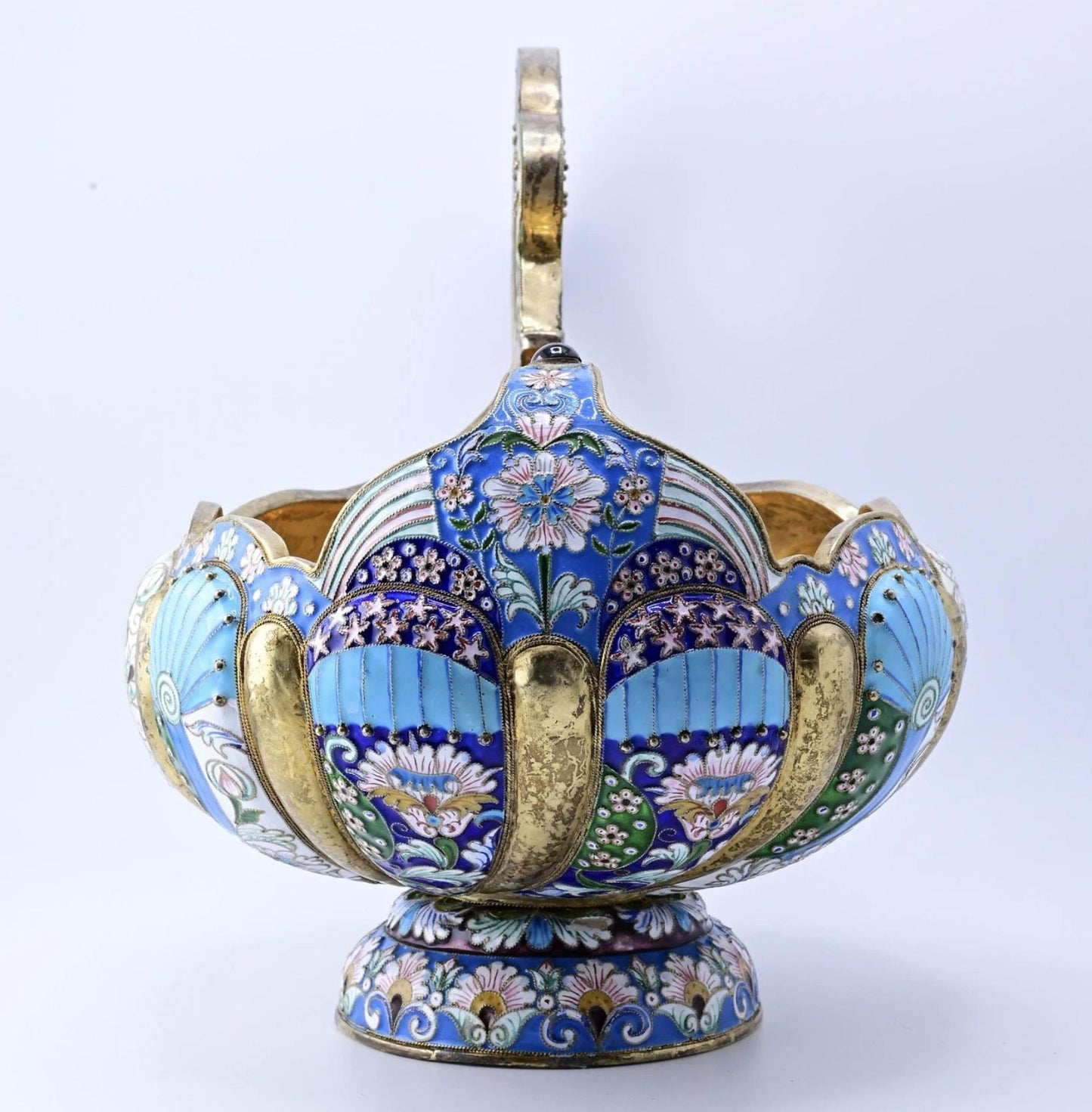 Extremely Gorgeous And Large Russian Enamel Silver Kovsh