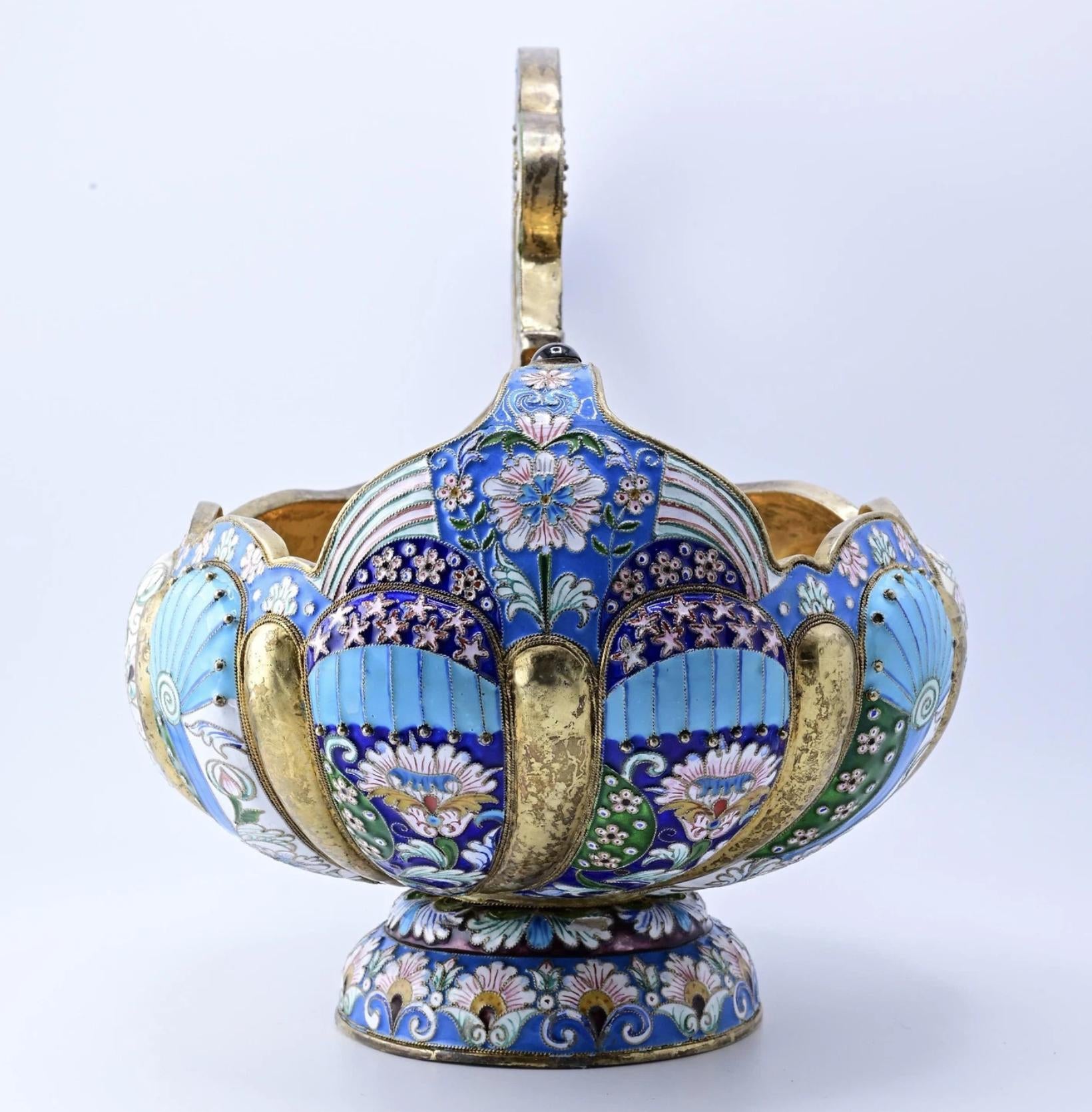 Extremely Gorgeous And Large Russian Enamel Silver Kovsh