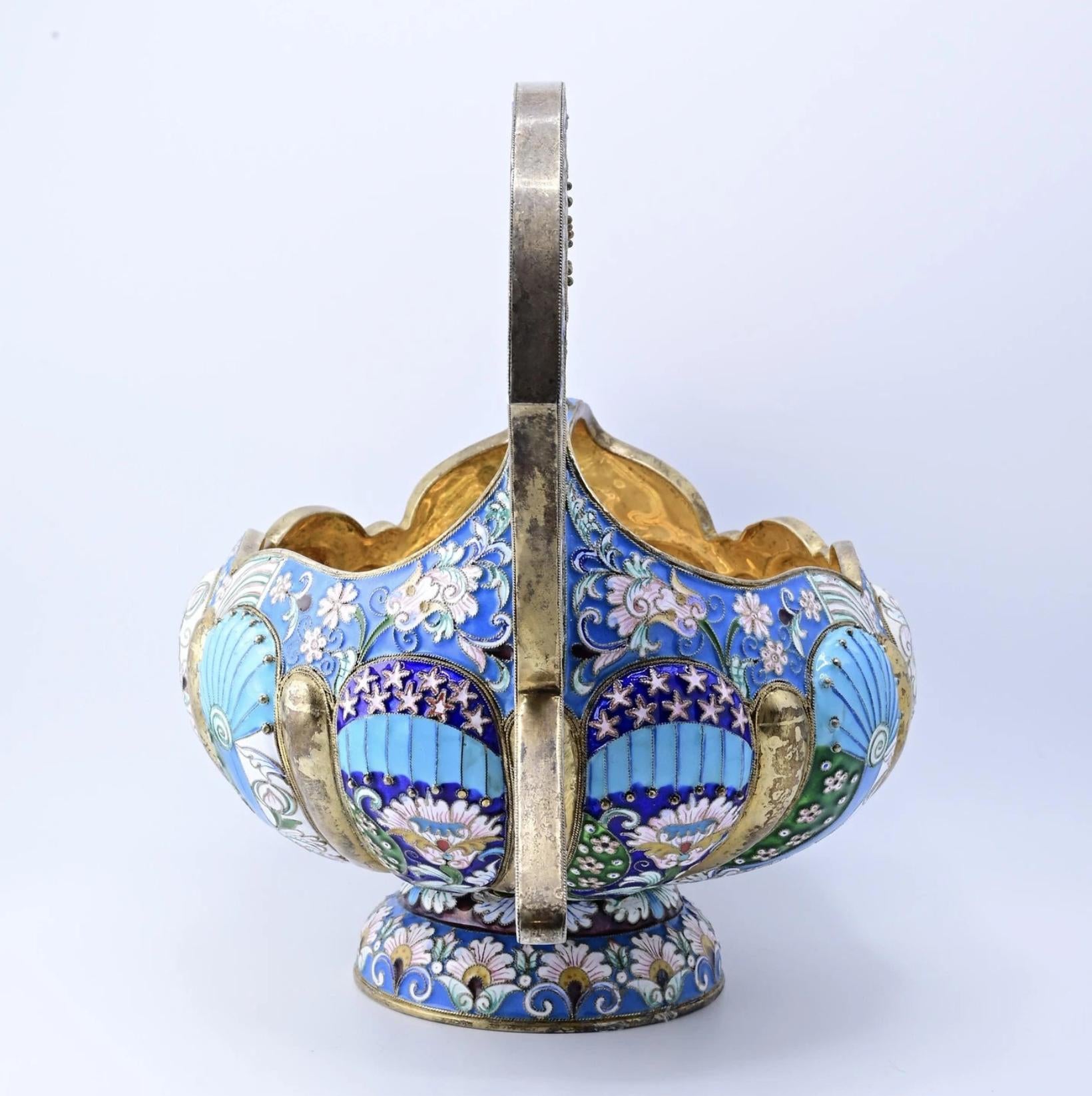 Extremely Gorgeous And Large Russian Enamel Silver Kovsh