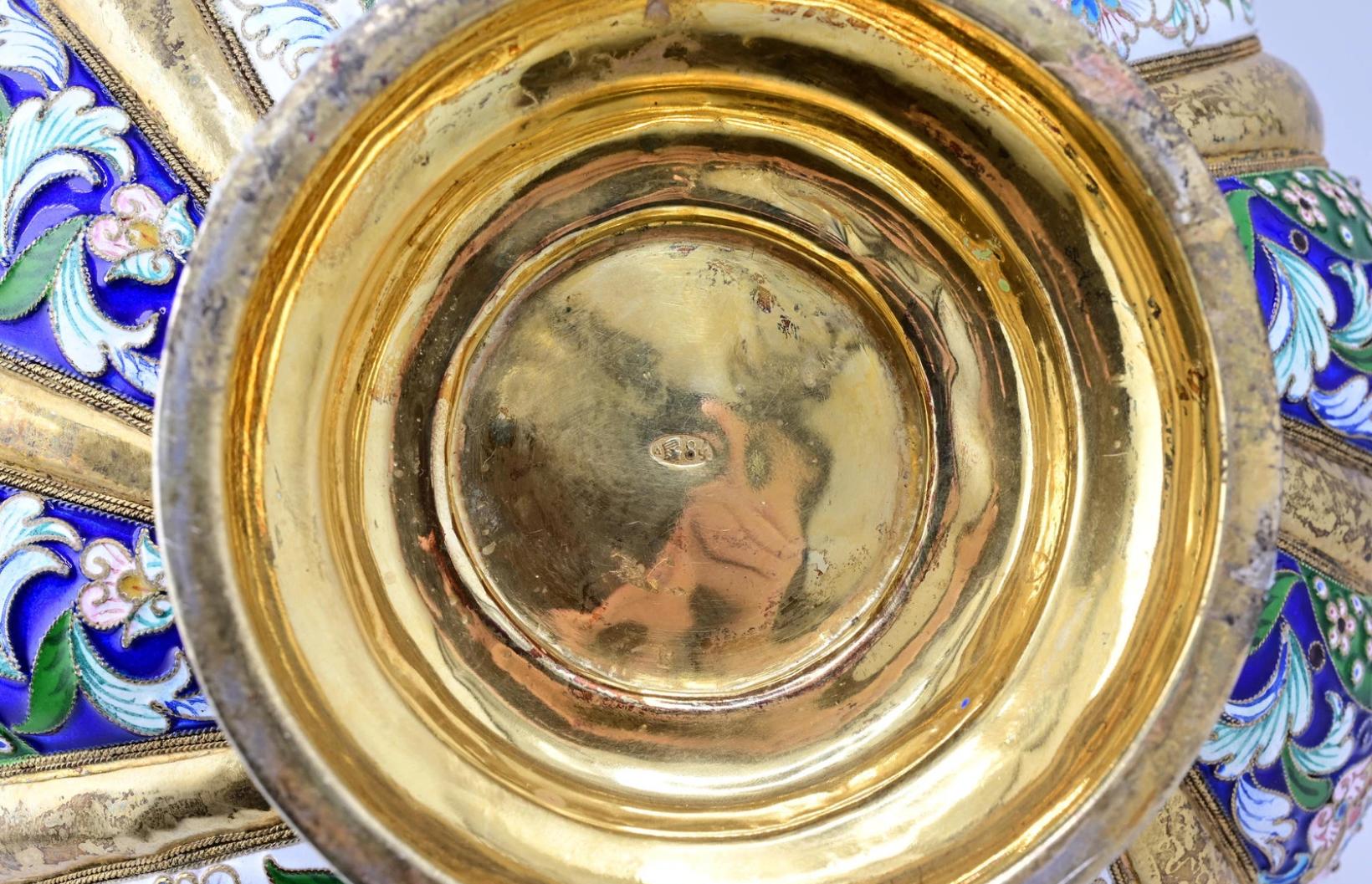 Extremely Gorgeous And Large Russian Enamel Silver Kovsh
