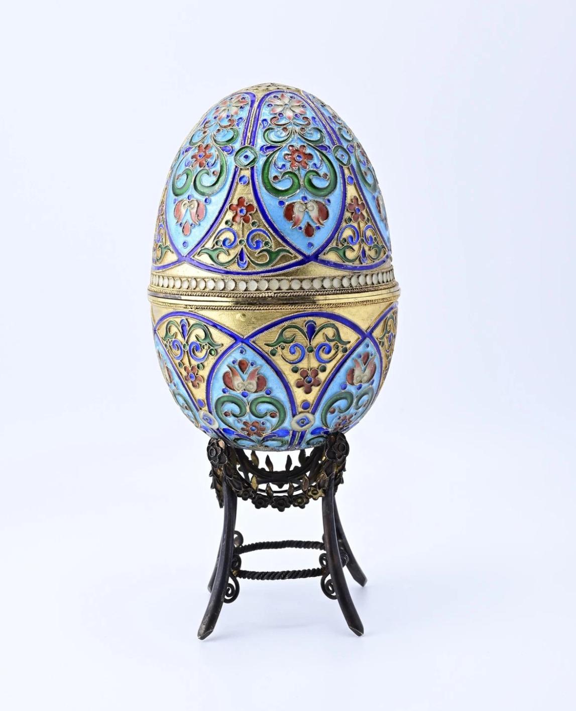 Fantastic Antique Russian Enamel Silver Egg Fine Enamel Details