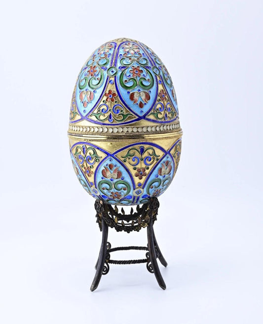 Fantastic Antique Russian Enamel Silver Egg Fine Enamel Details
