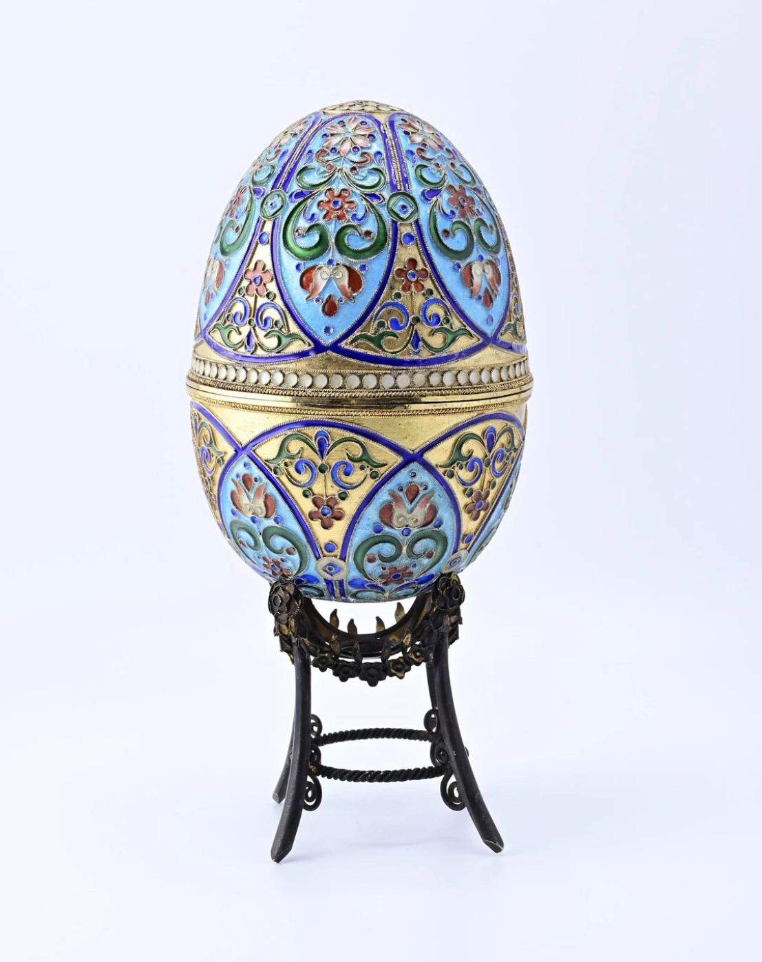 Fantastic Antique Russian Enamel Silver Egg Fine Enamel Details