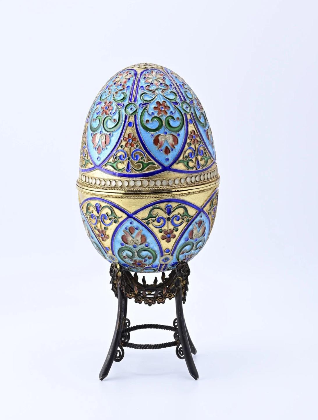 Fantastic Antique Russian Enamel Silver Egg Fine Enamel Details