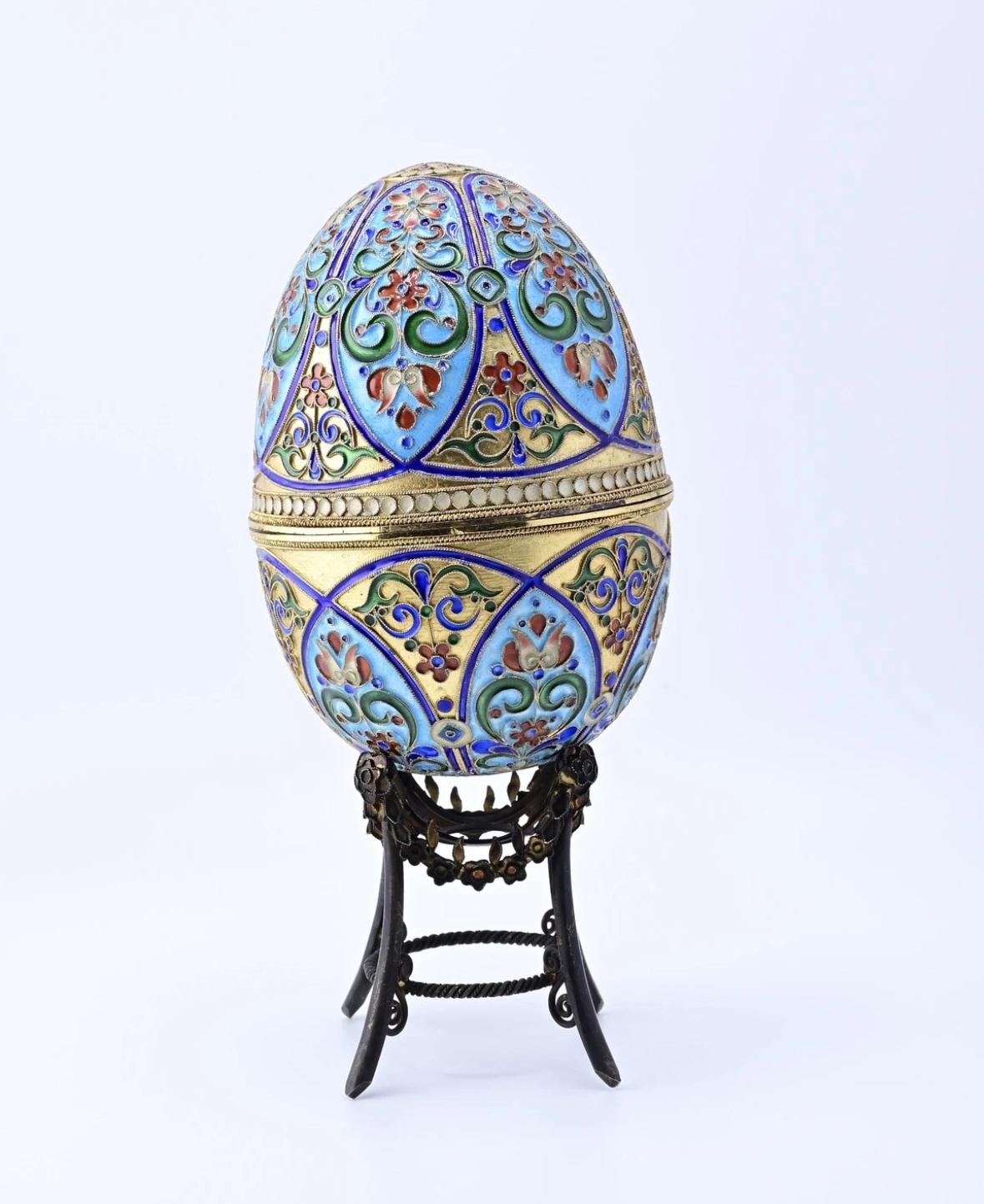 Fantastic Antique Russian Enamel Silver Egg Fine Enamel Details