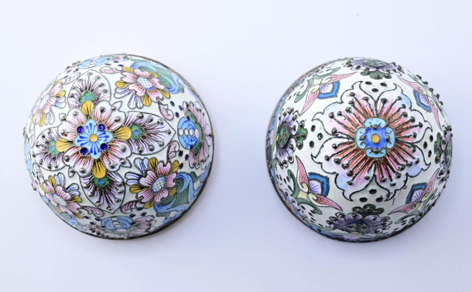 Outstanding Antique Russian Enamel Silver Egg With Floral Details