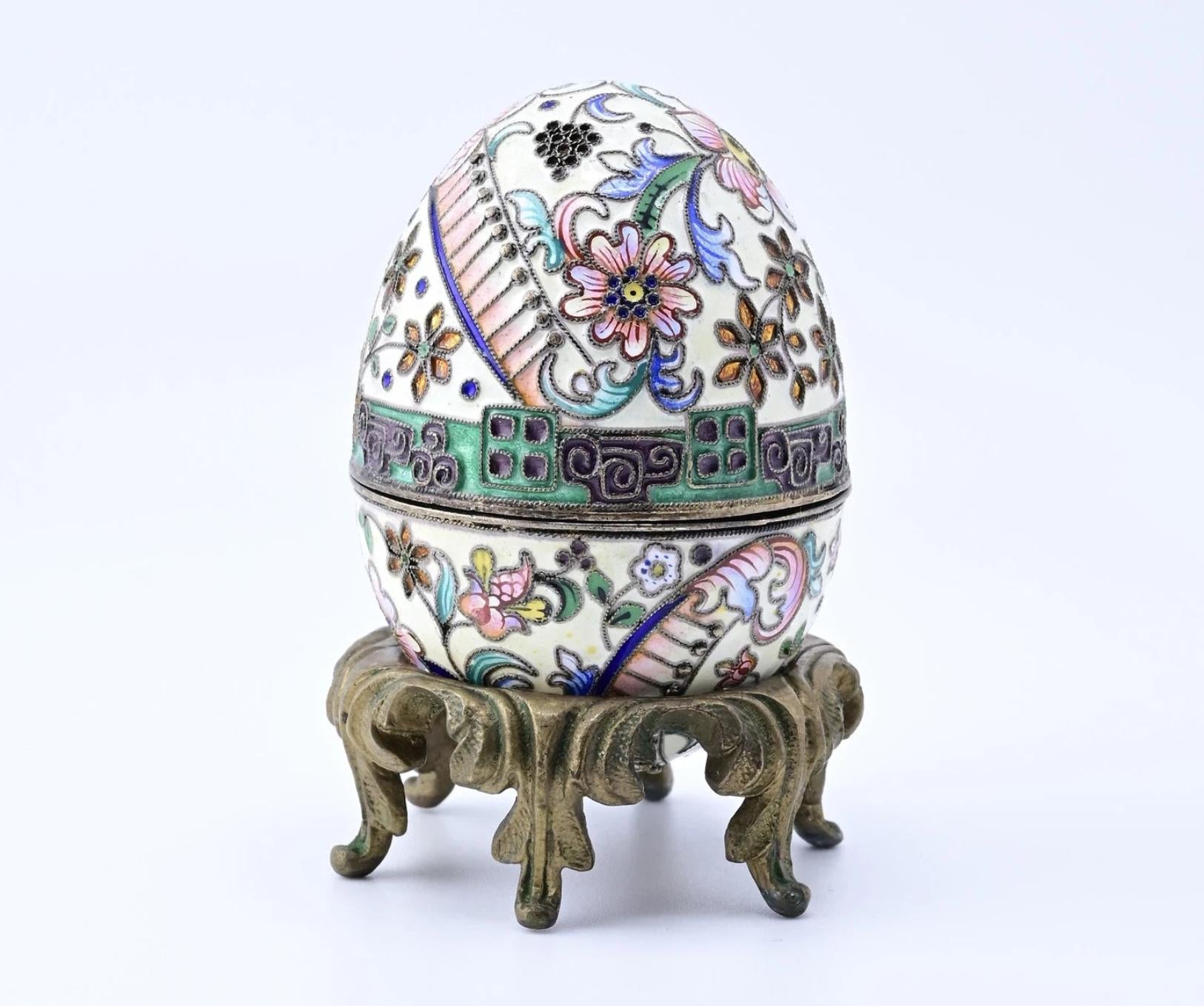 Breathtaking Russian Enamel Silver Egg With Fine Floral Workmanship