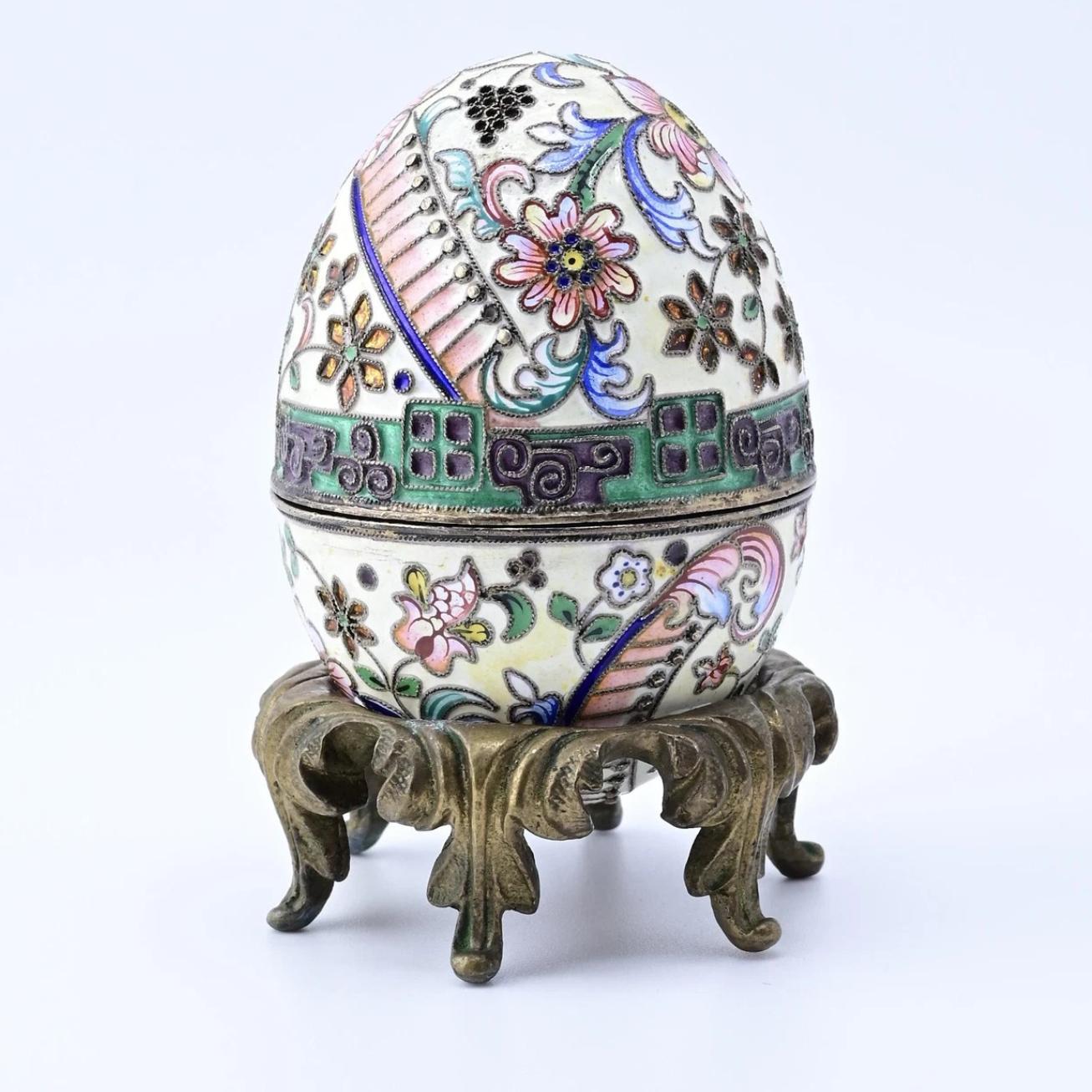 Breathtaking Russian Enamel Silver Egg With Fine Floral Workmanship
