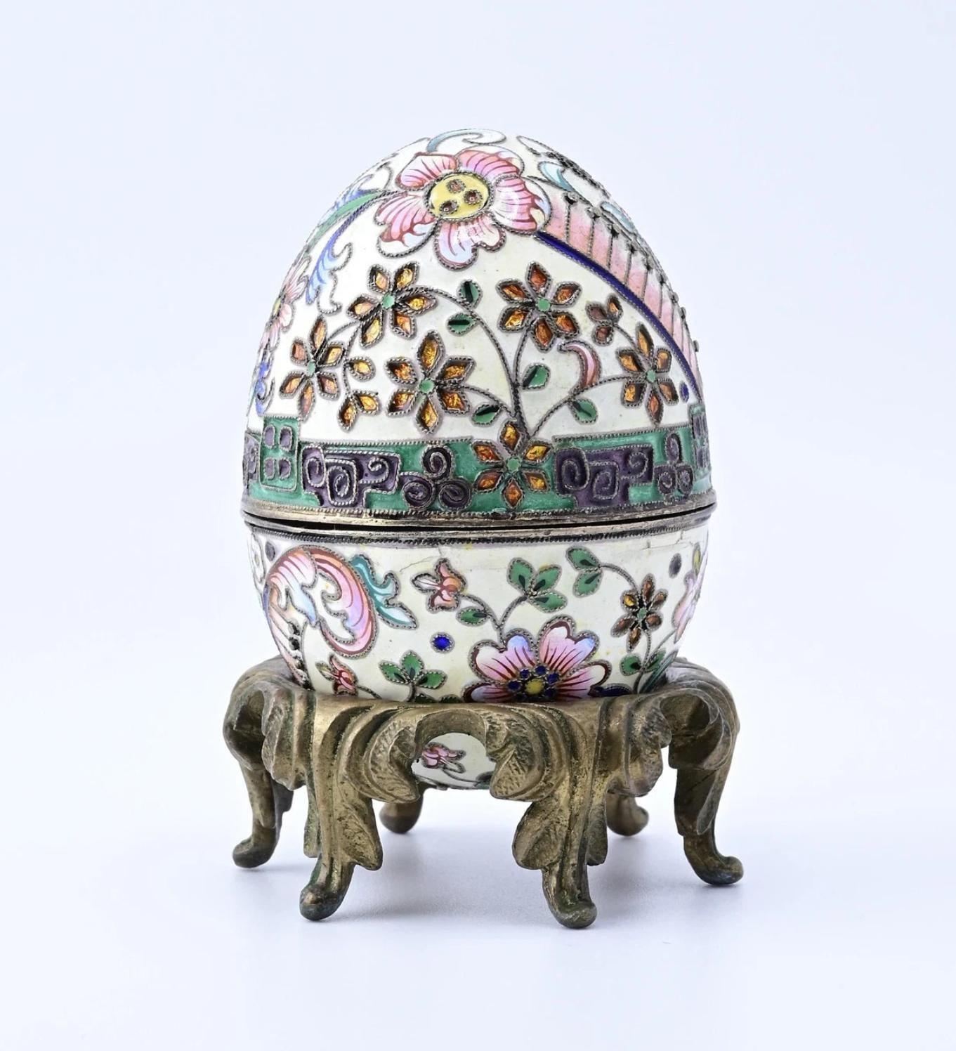 Breathtaking Russian Enamel Silver Egg With Fine Floral Workmanship