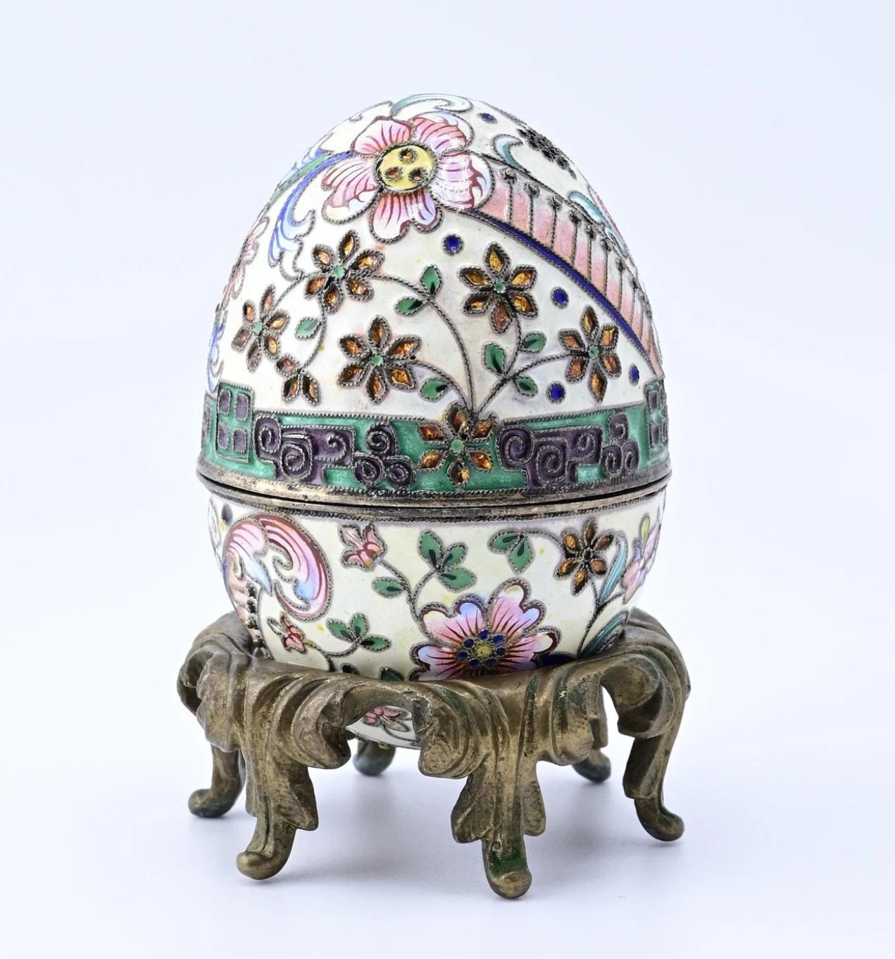 Breathtaking Russian Enamel Silver Egg With Fine Floral Workmanship