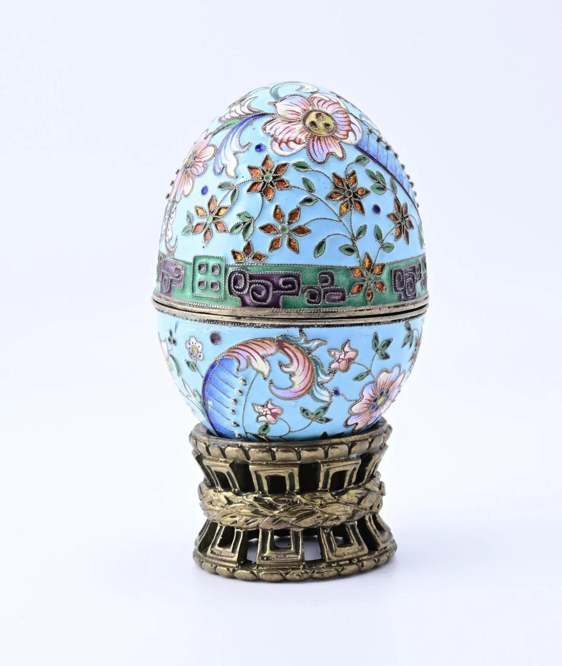 Fabulous Floral Russian Enamel Silver Egg Fantastic Details