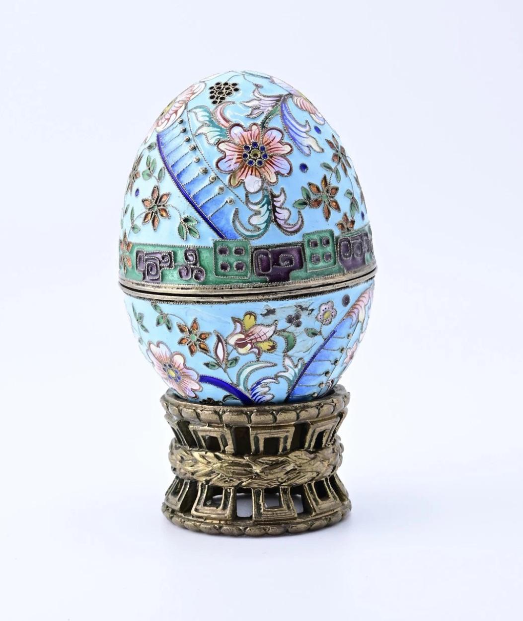 Fabulous Floral Russian Enamel Silver Egg Fantastic Details