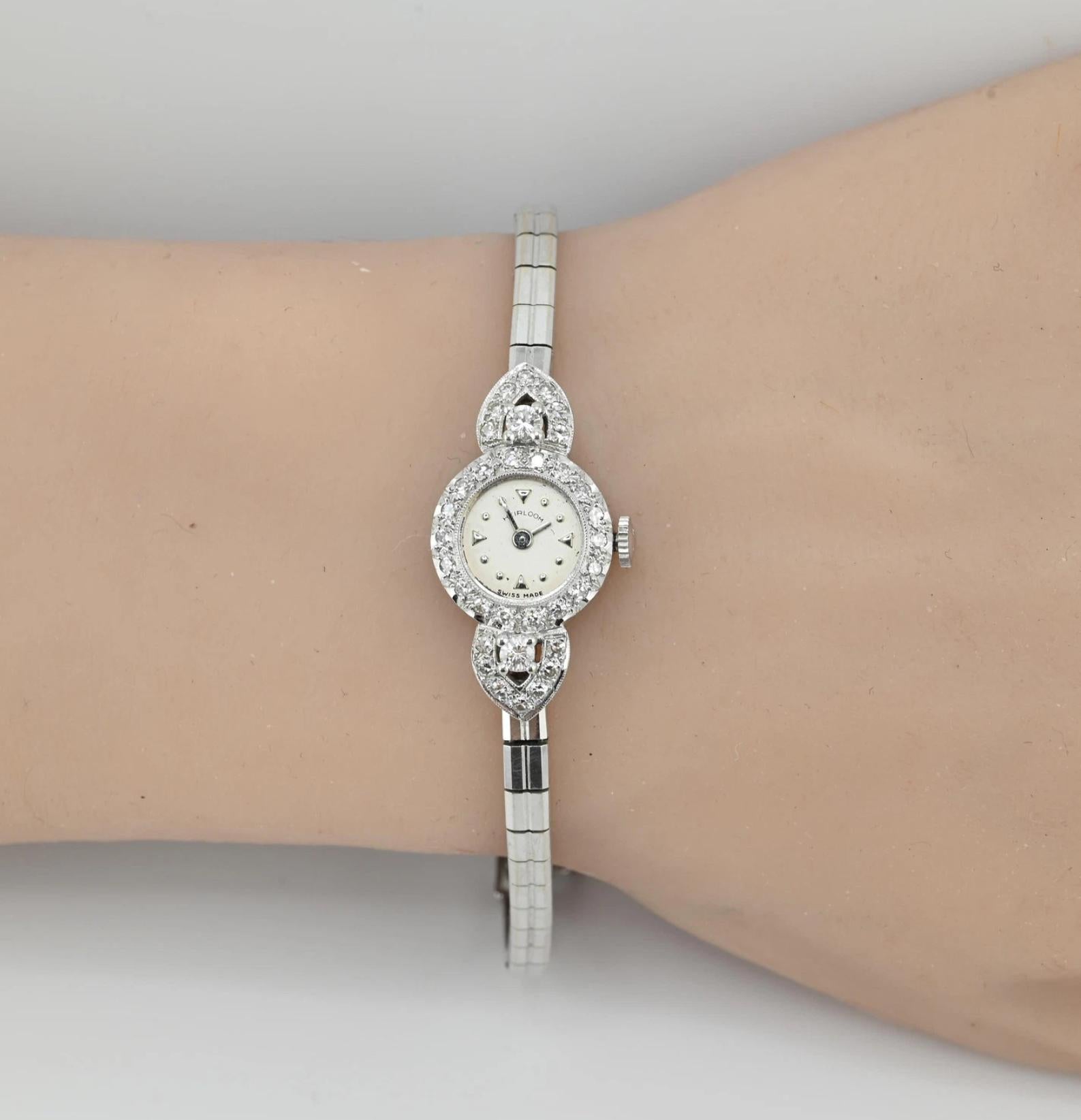 Exquisite Art Deco 14K White Gold & Diamond Ladies Cocktail Watch