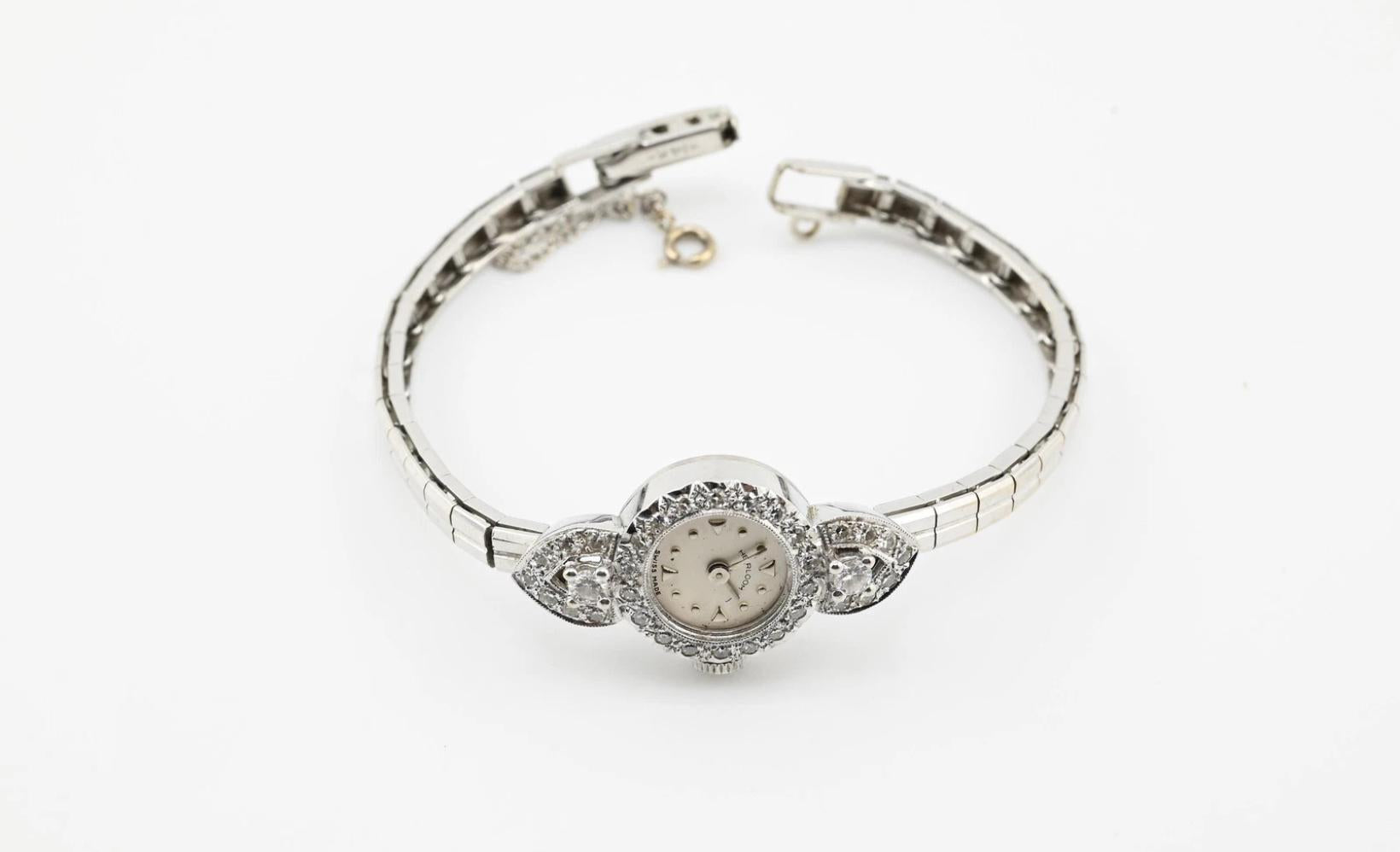 Exquisite Art Deco 14K White Gold & Diamond Ladies Cocktail Watch