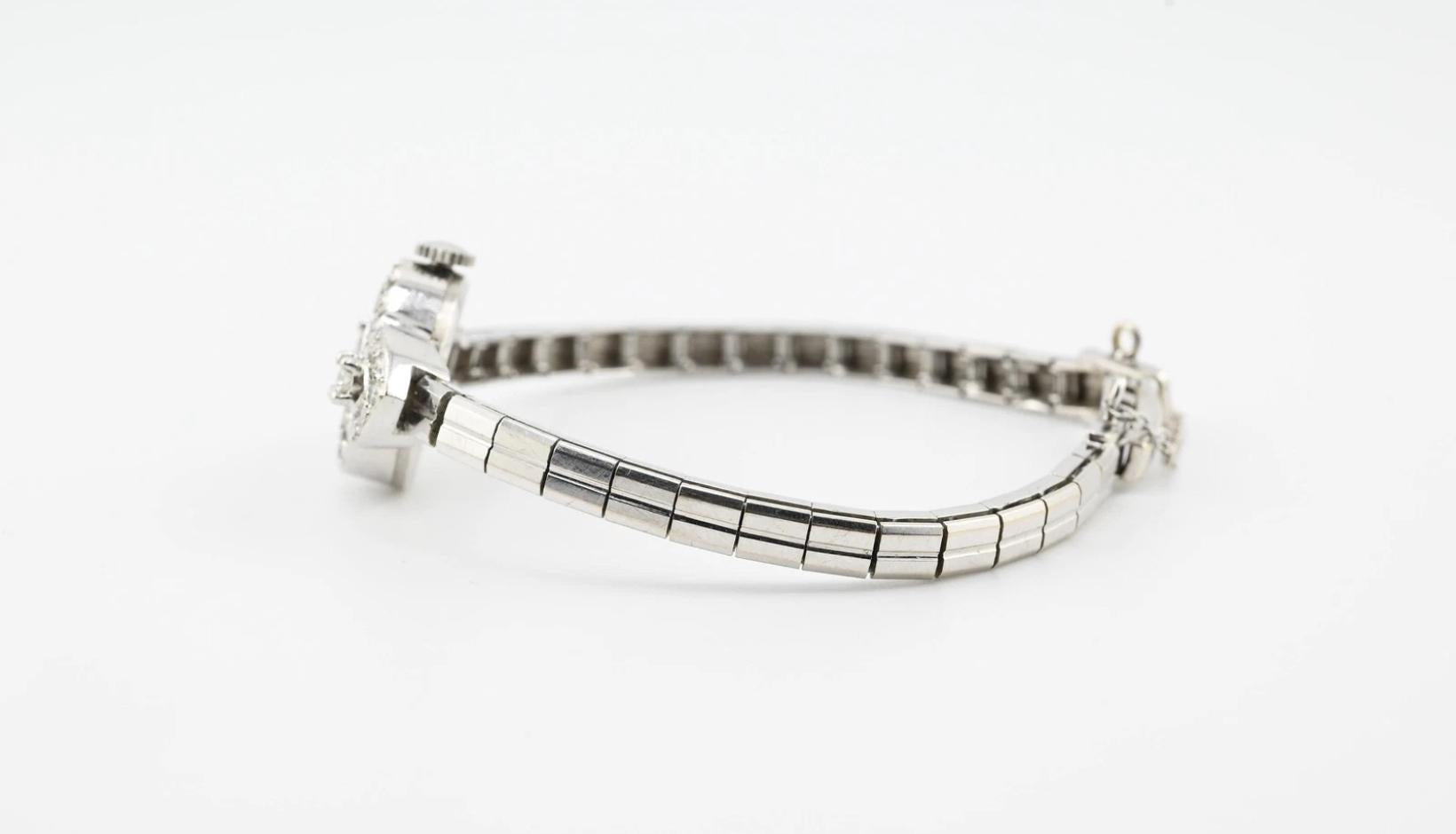Exquisite Art Deco 14K White Gold & Diamond Ladies Cocktail Watch
