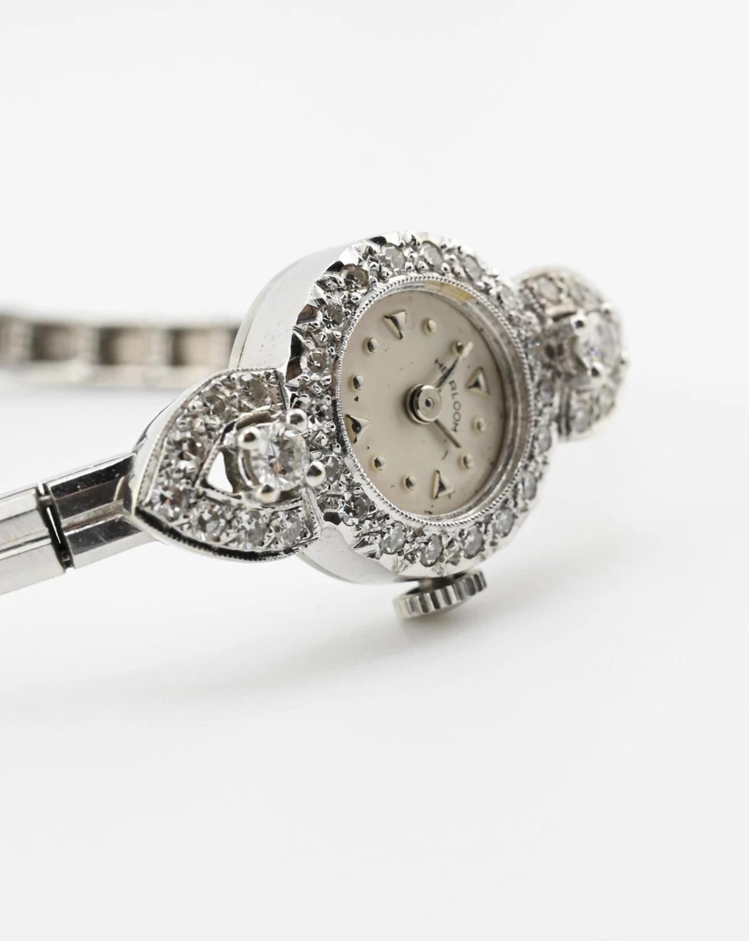 Exquisite Art Deco 14K White Gold & Diamond Ladies Cocktail Watch