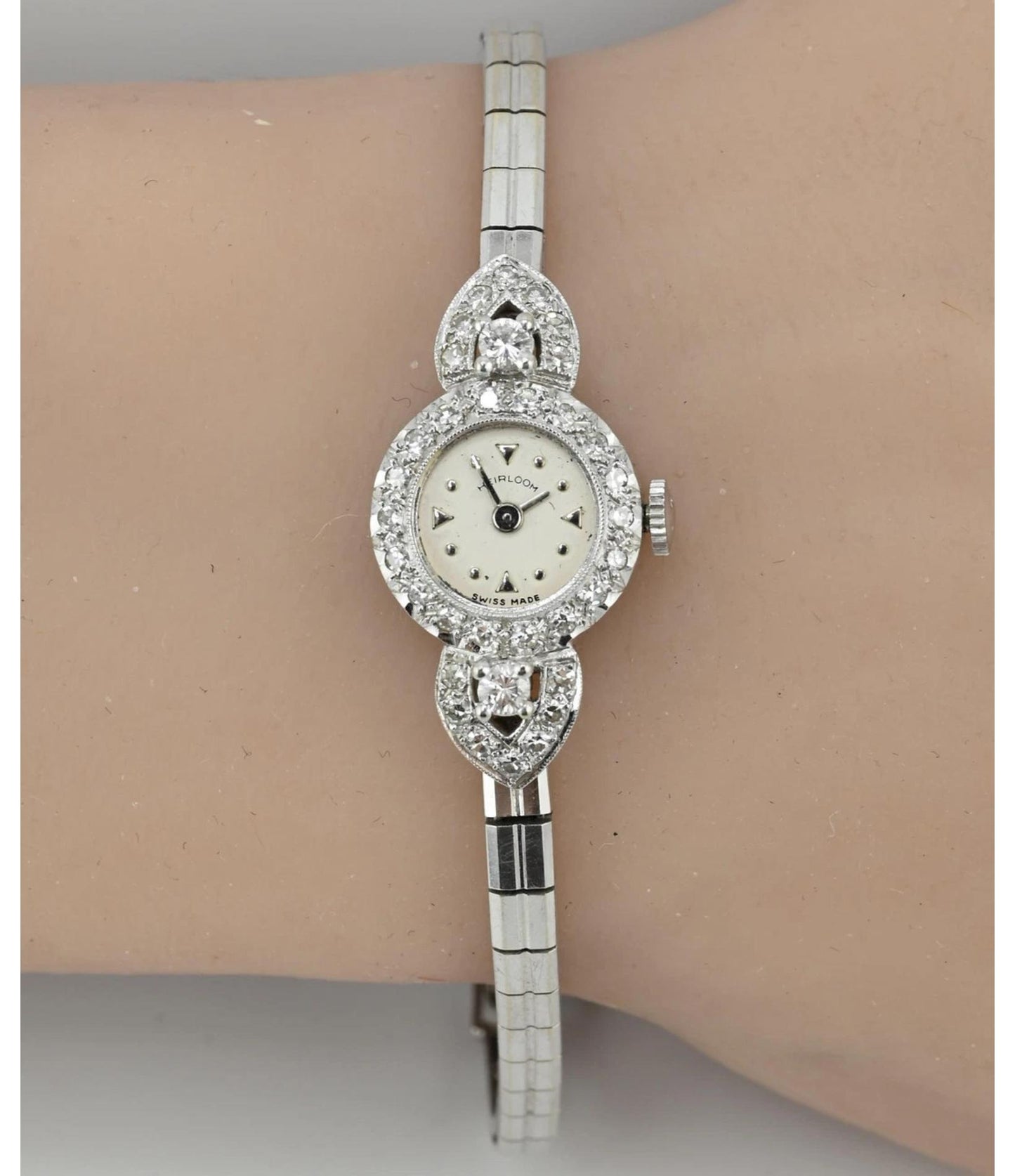 Exquisite Art Deco 14K White Gold & Diamond Ladies Cocktail Watch