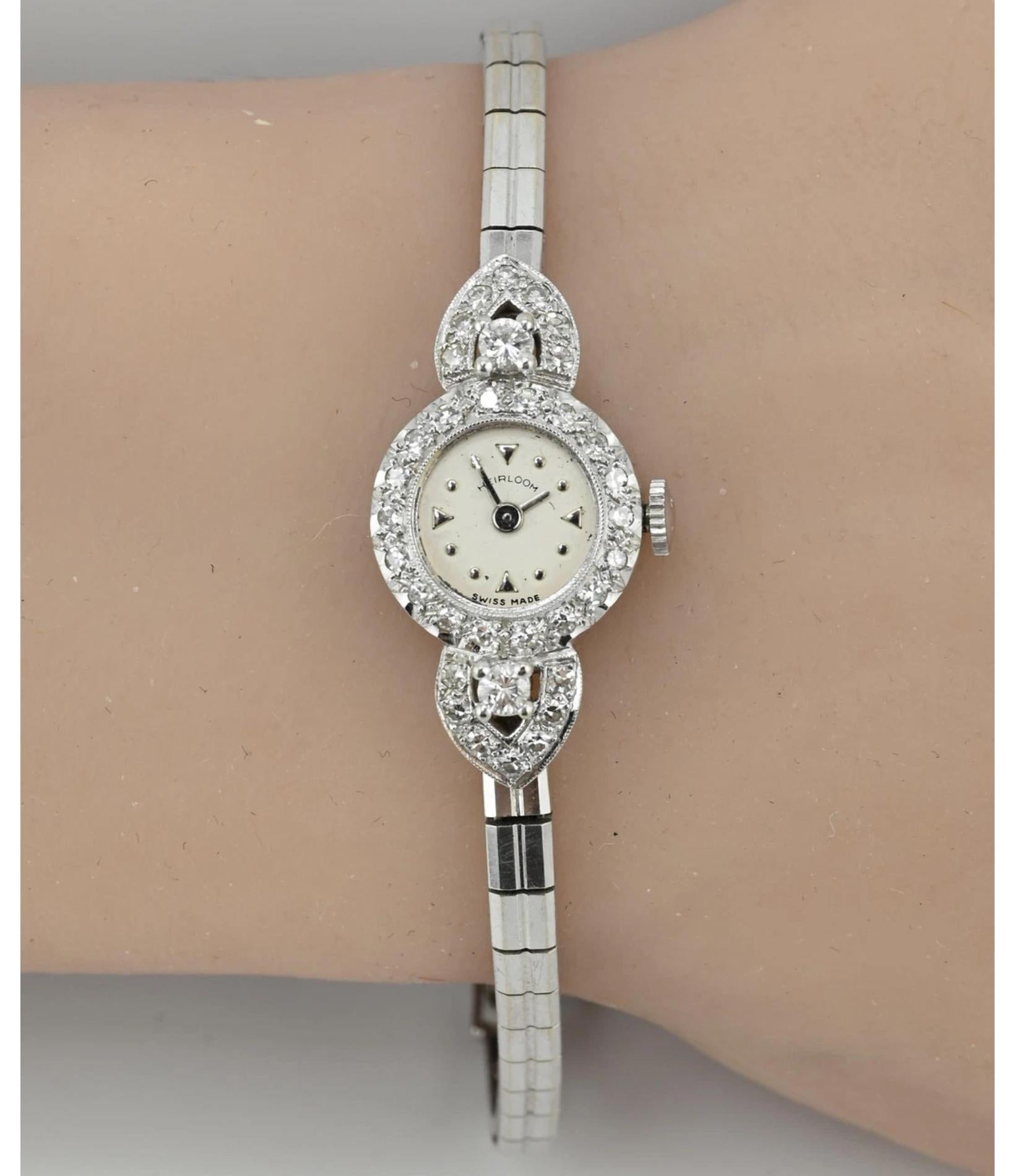 Exquisite Art Deco 14K White Gold & Diamond Ladies Cocktail Watch