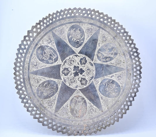 Beautiful Antique Persian Silver Tray With Fine Engraved Workmanship